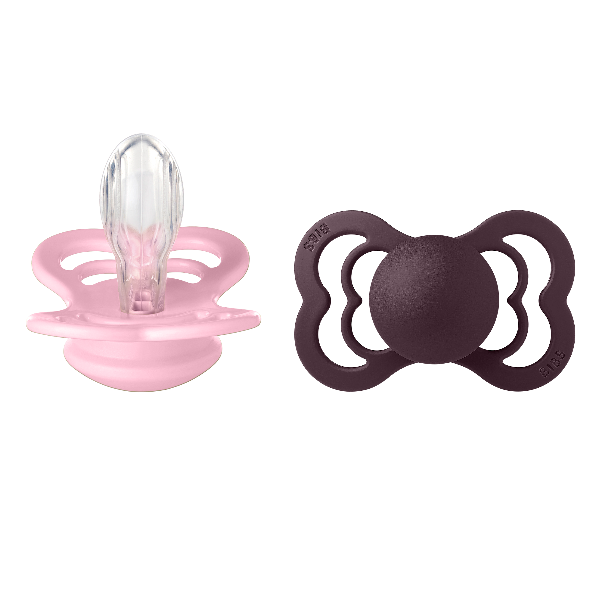 BIBS Pacifier Supreme 2 PACK Silicone Size 2 Baby Pink/Plum