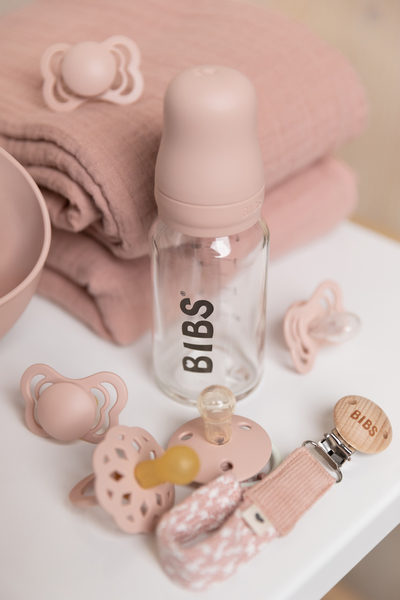 BIBS Baby Glass Bottle Naturgummi Slow Flow Blush