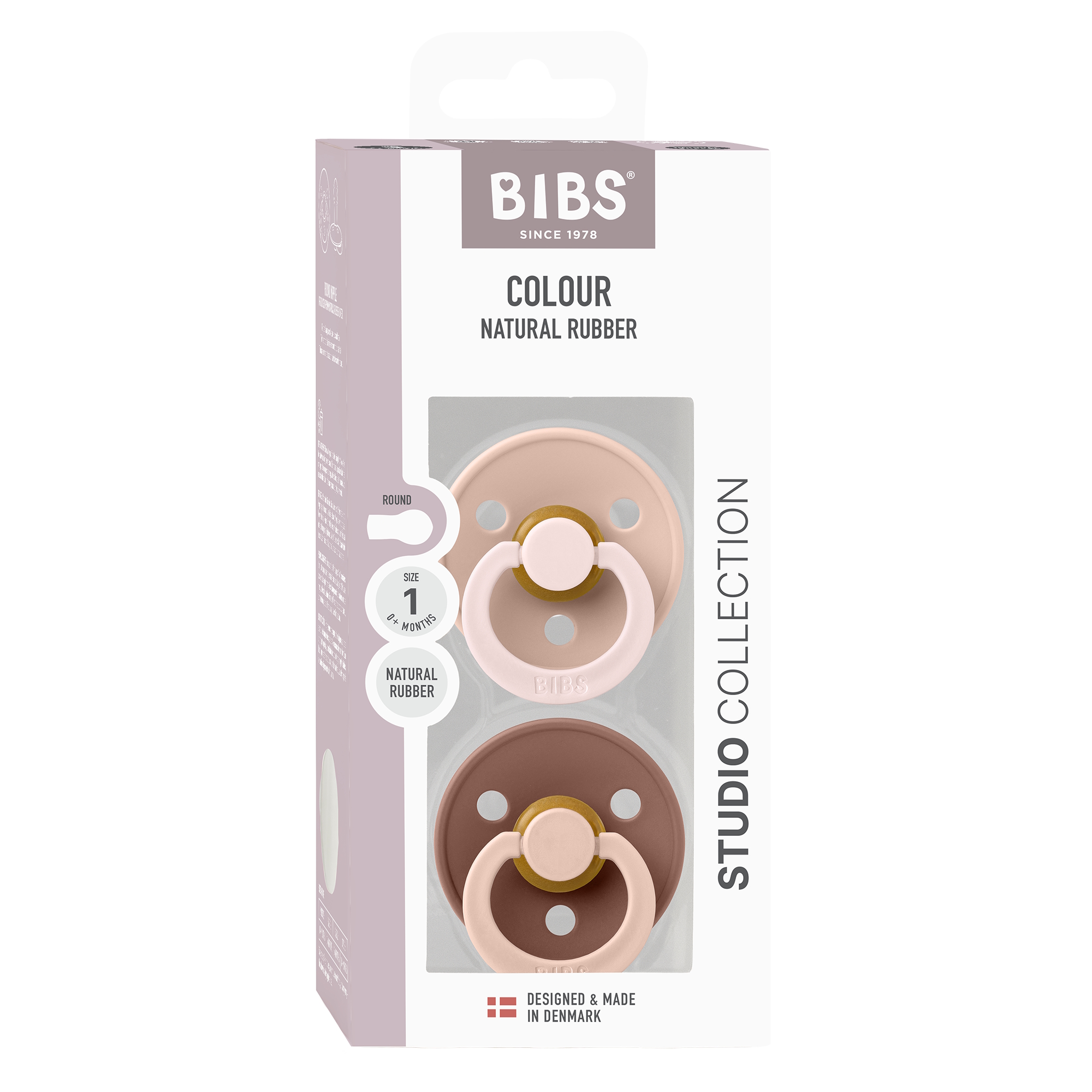 BIBS Pacifier Studio Colour 2 PACK Fusion Latex Size 1 Blush Woodchuck mix