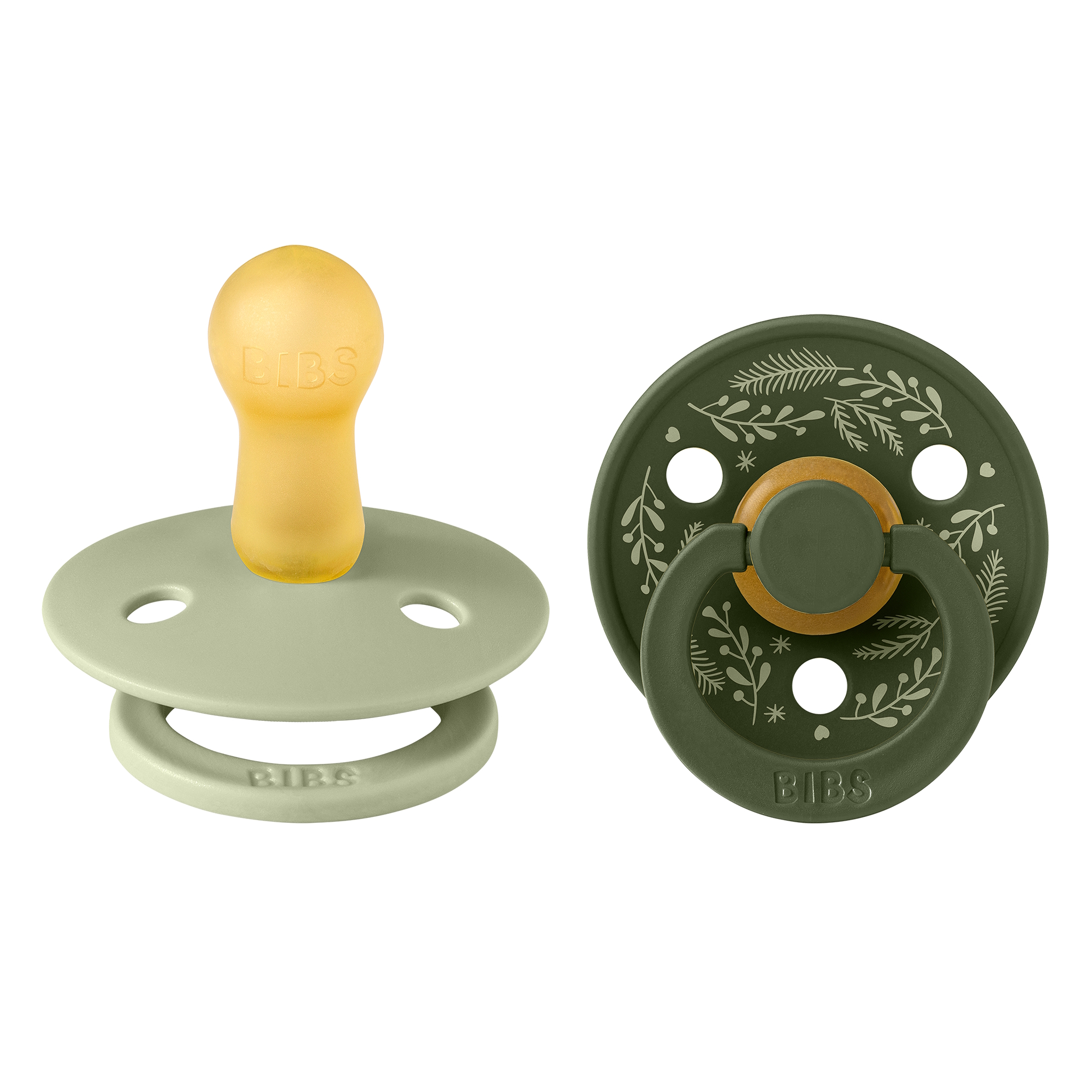 BIBS Pacifier Colour Holiday Leaf 2 PACK Latex Size 2 Sage/Hunter Green