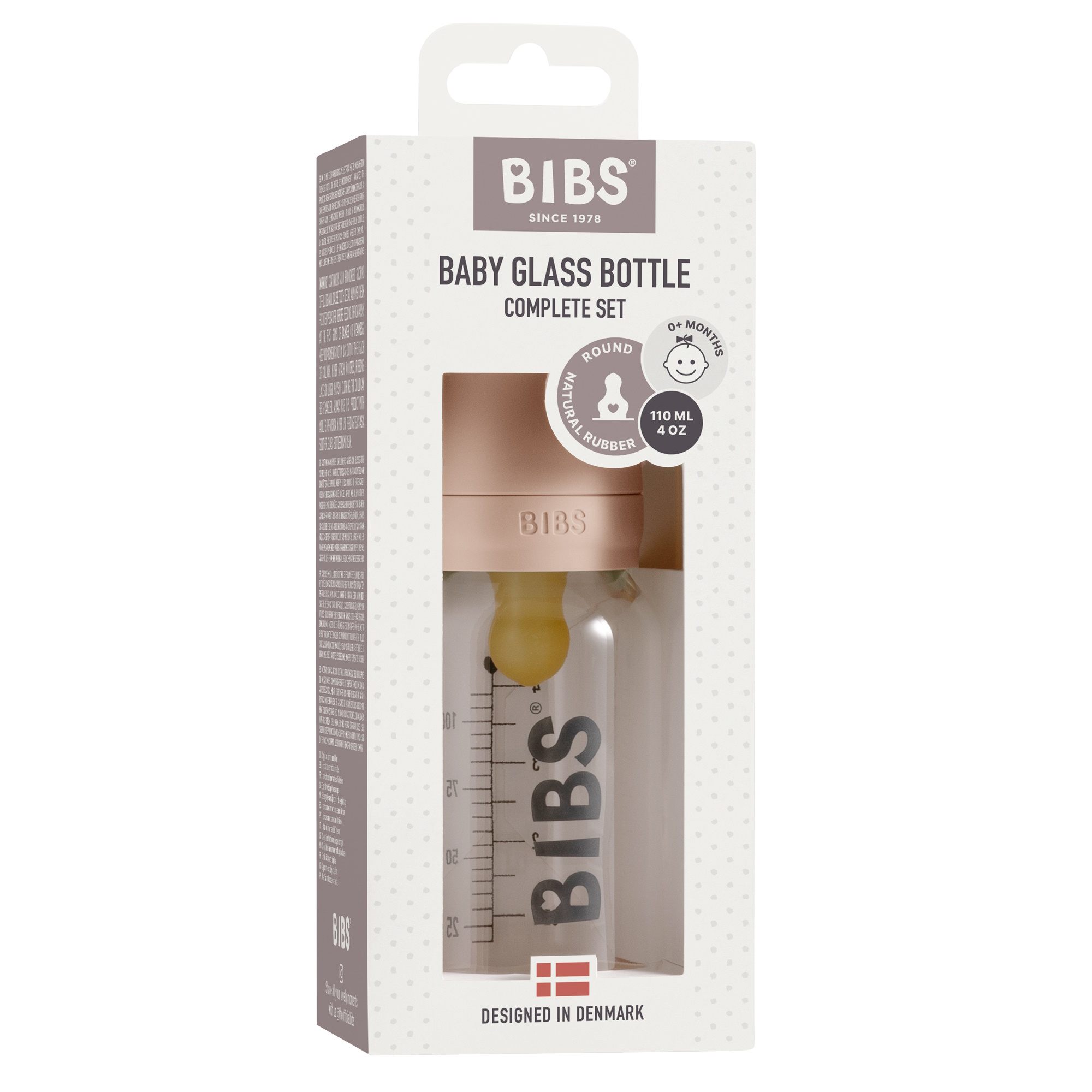 BIBS Baby Glass Bottle Complete Set Naturgummi Blush