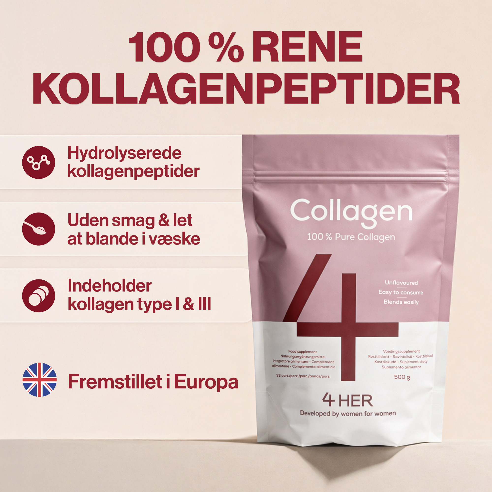 4 HER Collagen Pure kollagenpulver 500 g