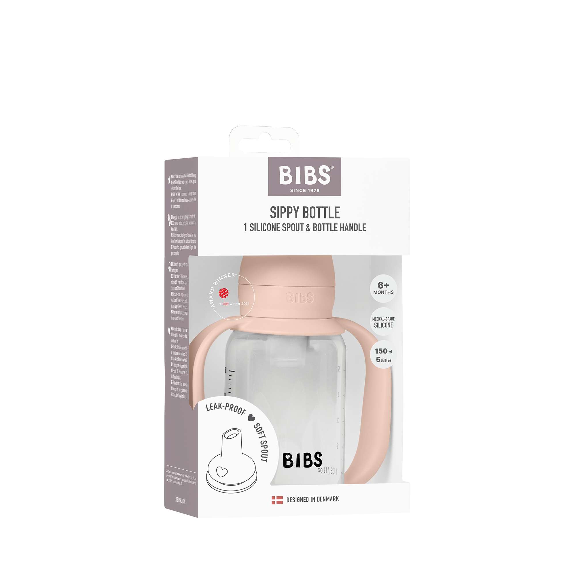 BIBS Baby Sippy Bottle Spout Silicone 1 pack 150 ml Blush
