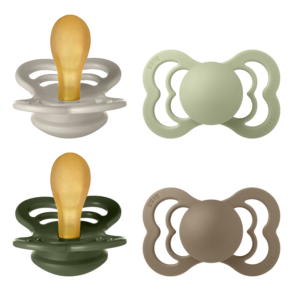 BIBS Pacifier Supreme 4 PACK Latex Size 2 Sand/Sage/Huntergreen/Dark Oak