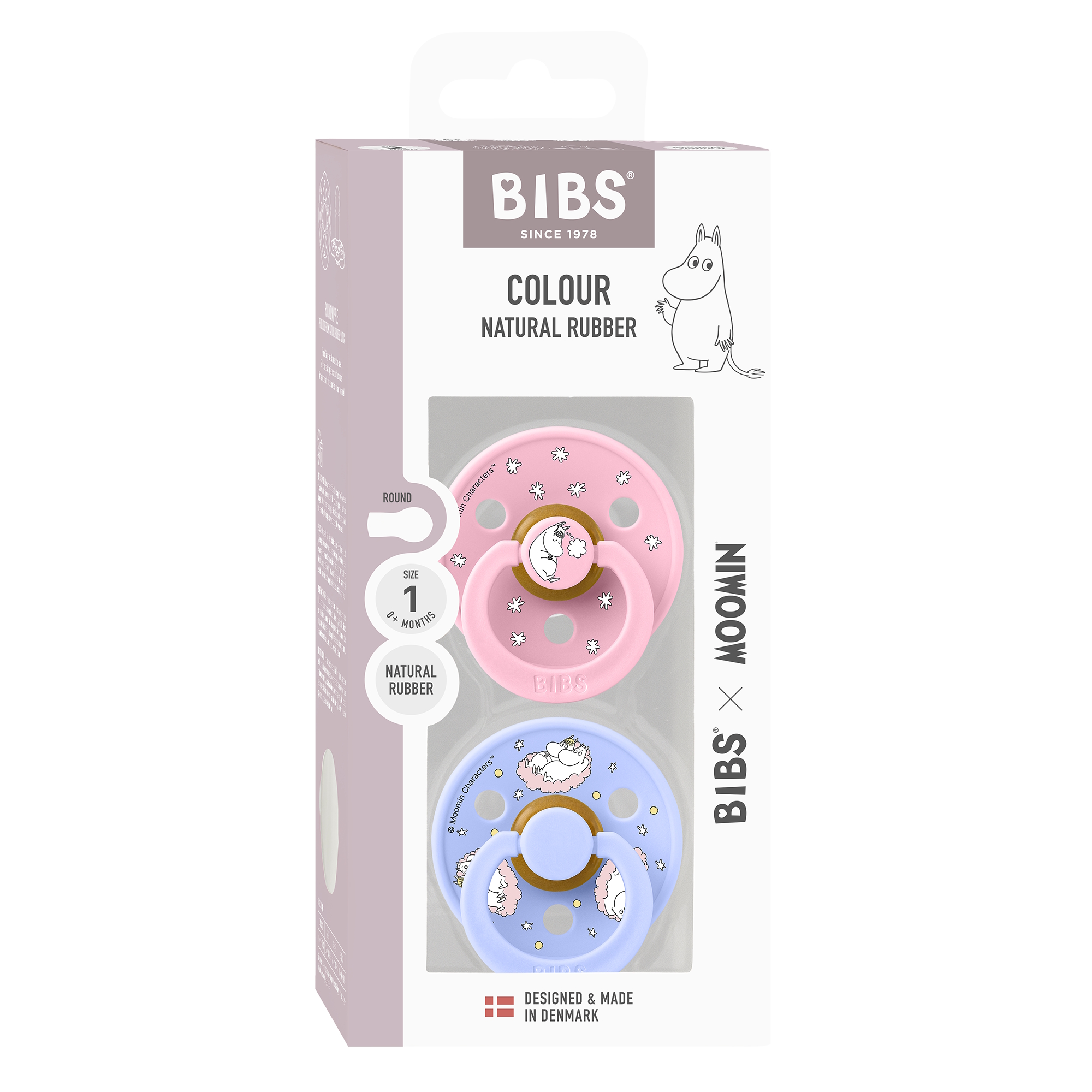 Bibs x Moomin Pacifier Colour 2 pack Dreaming Latex Size 1 Baby Pink mix