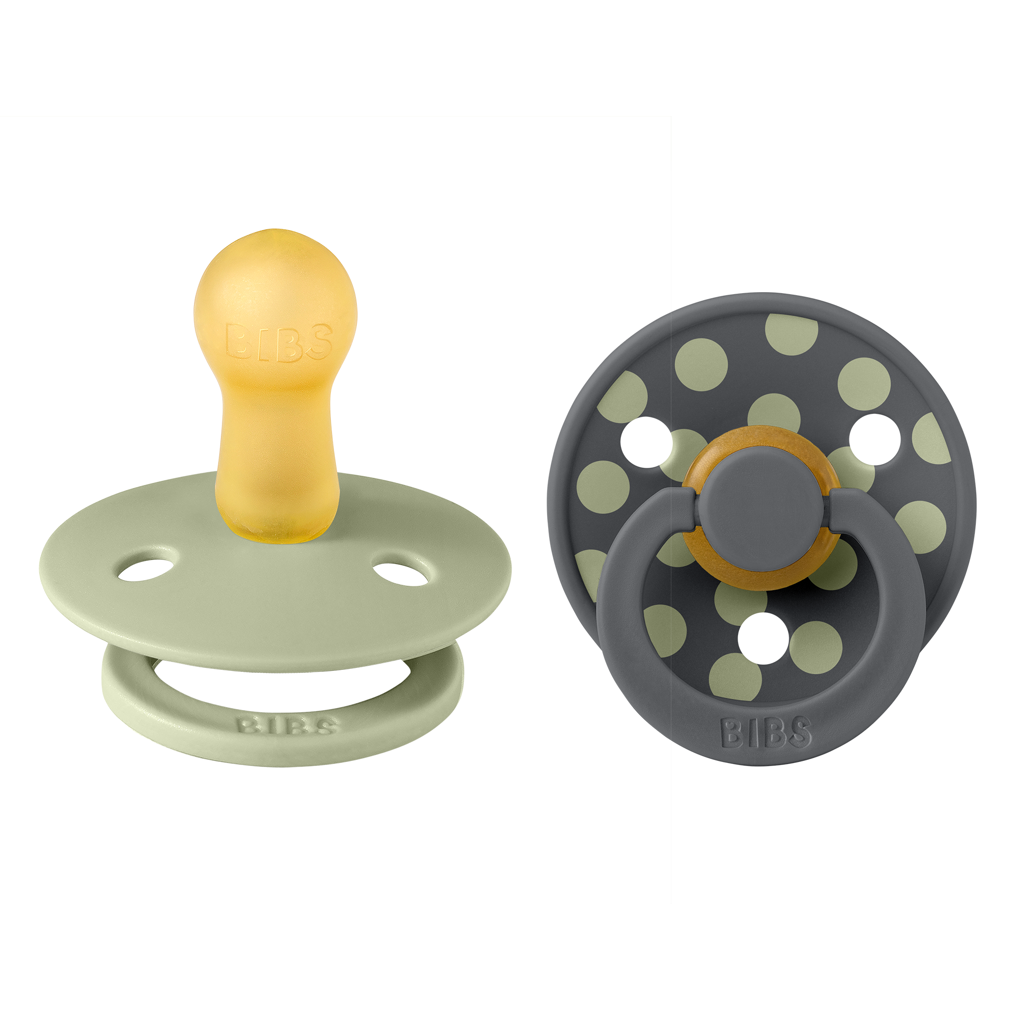 BIBS Pacifier Studio Colour 2 PACK Polka Latex Size 2 Sage/Iron