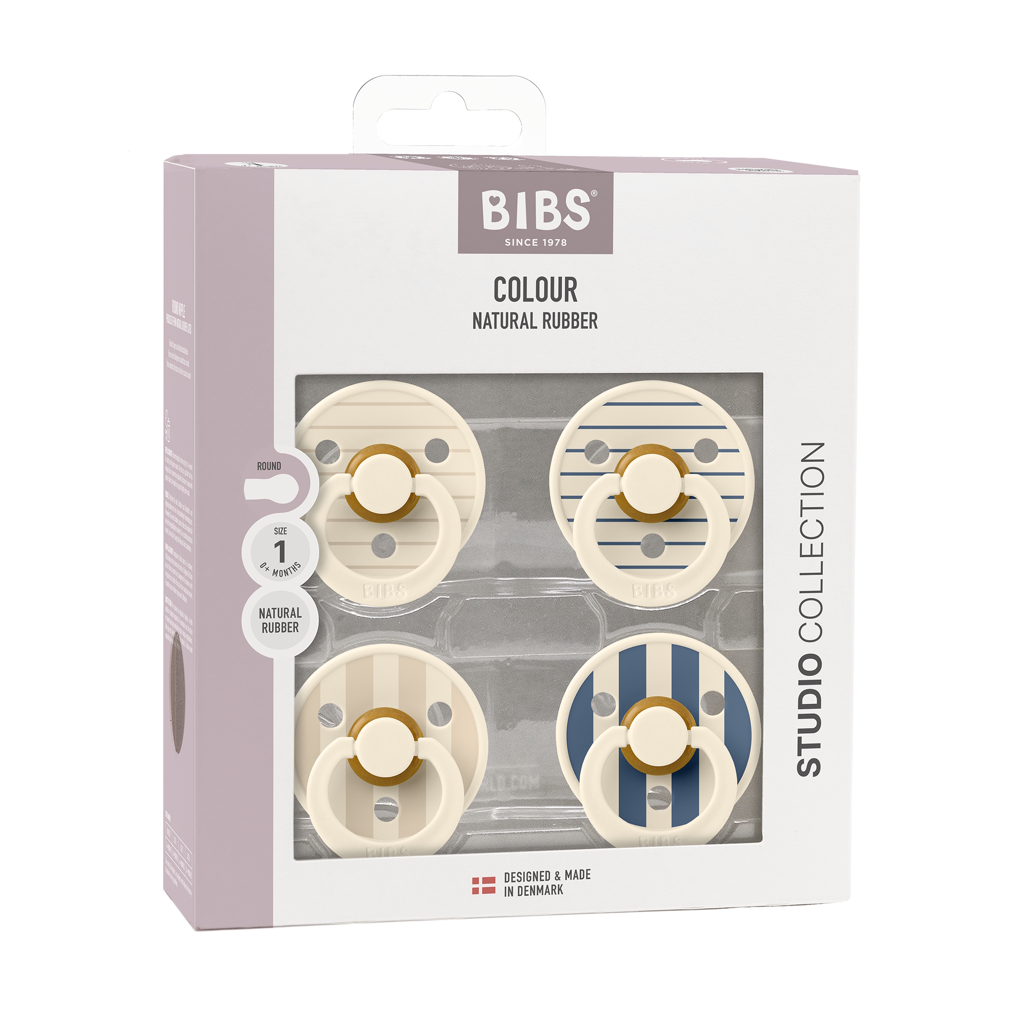 BIBS Pacifier Studio Colour 4 pack Latex Size 1 Pin Ivory Vanilla Mix/Pin Ivory Steel Blue Mix