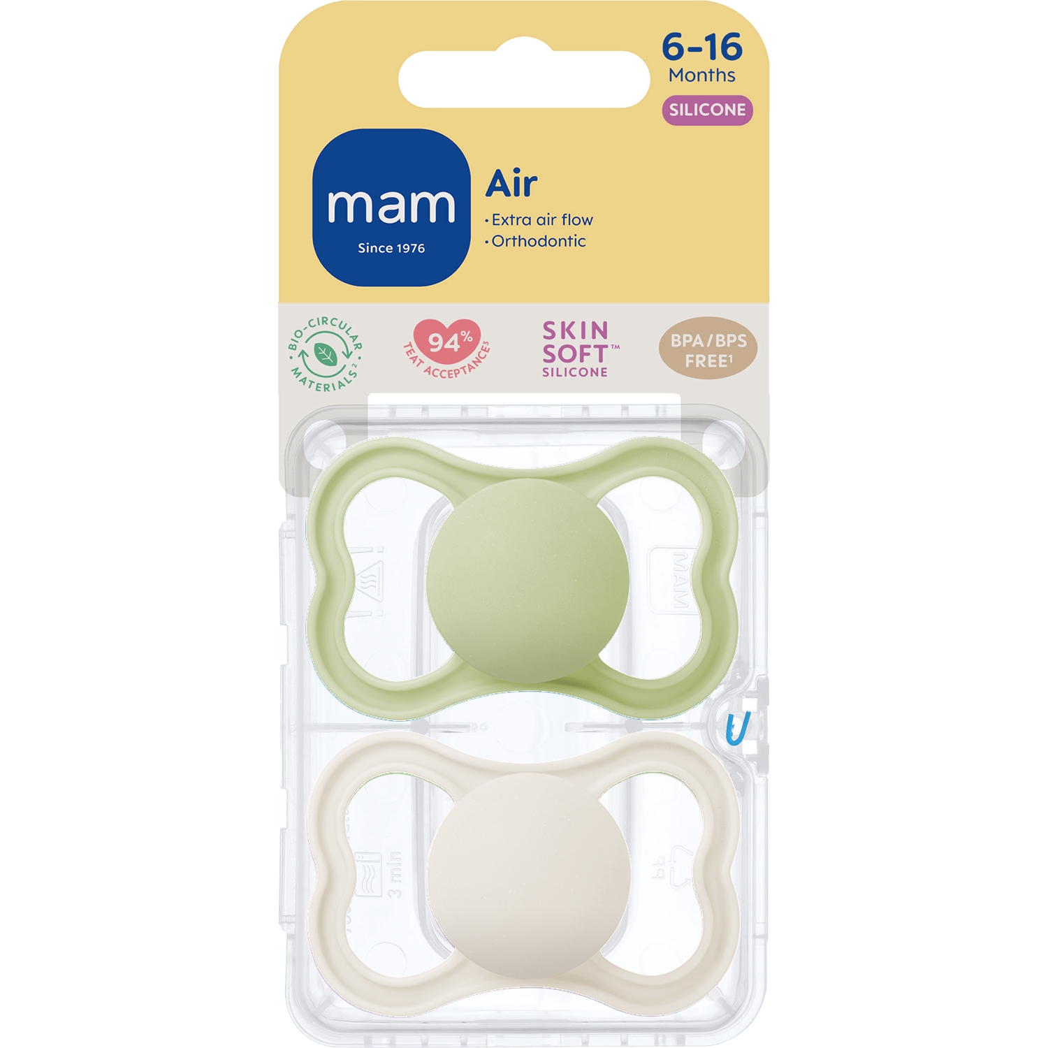 MAM Air Silk 6-16m 2p Box V Green Unprint