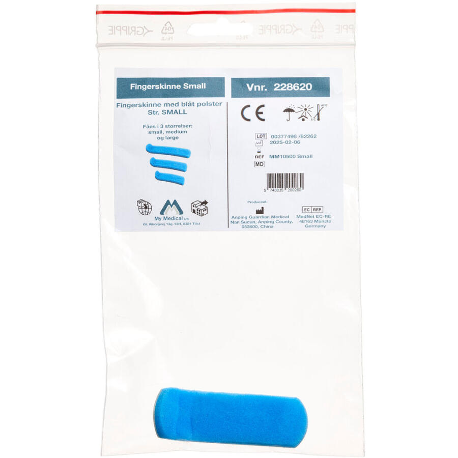 Fingerskinne med blåt polster - Small