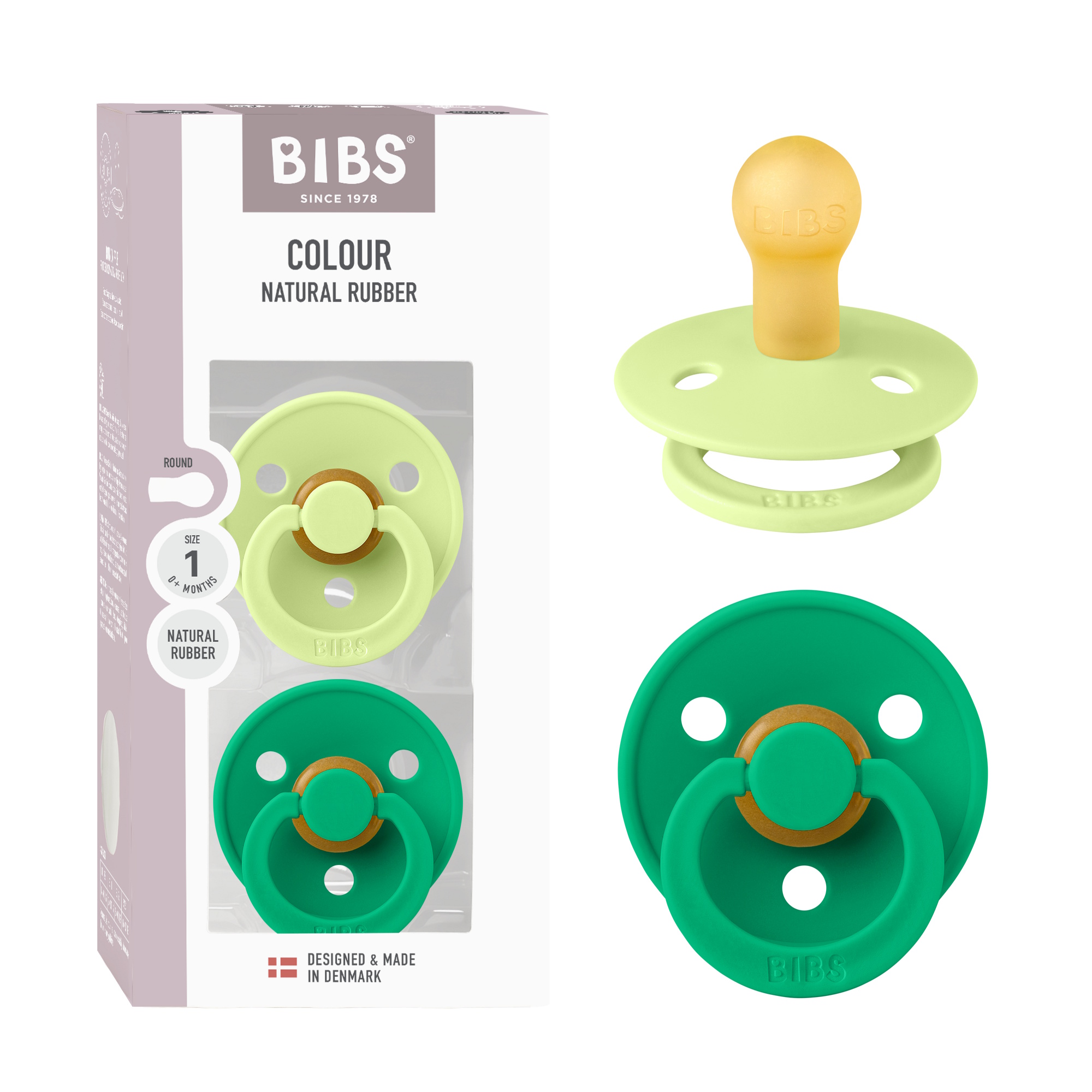 BIBS Pacifier Colour 2 pack Latex Size 1 Matcha/Cactus