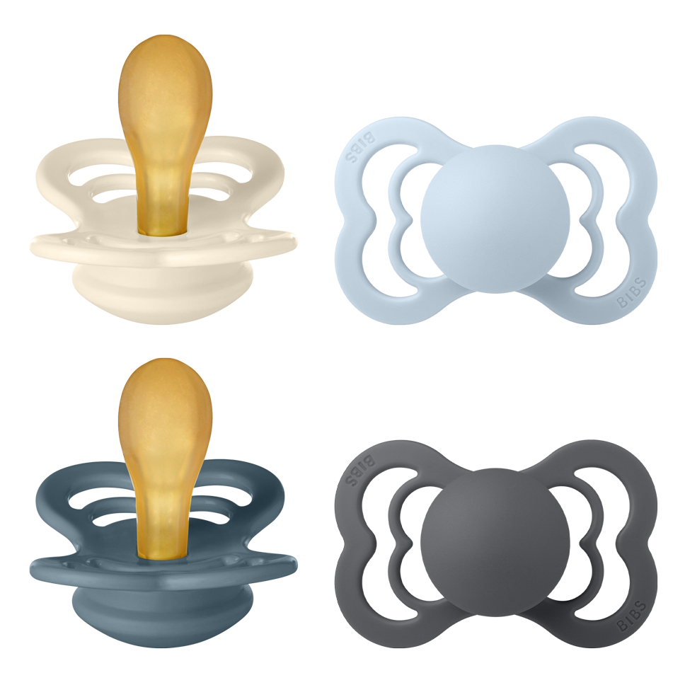BIBS Pacifier Supreme 4 PACK Latex Size 2 Ivory/Baby Blue/Petrol/Iron