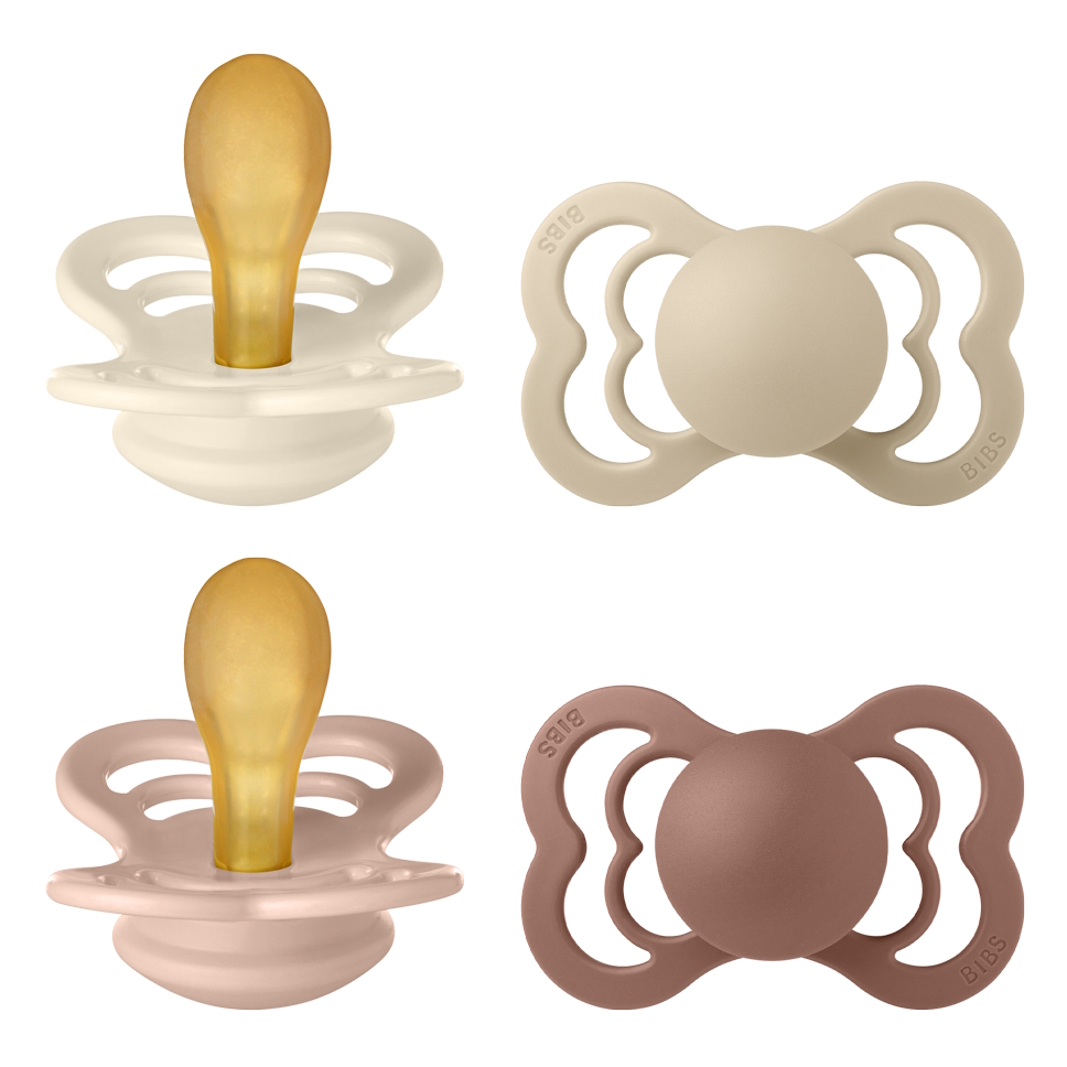 BIBS Pacifier Supreme 4 PACK Latex Size 2 Ivory/Vanilla/Blush/Woodchuck