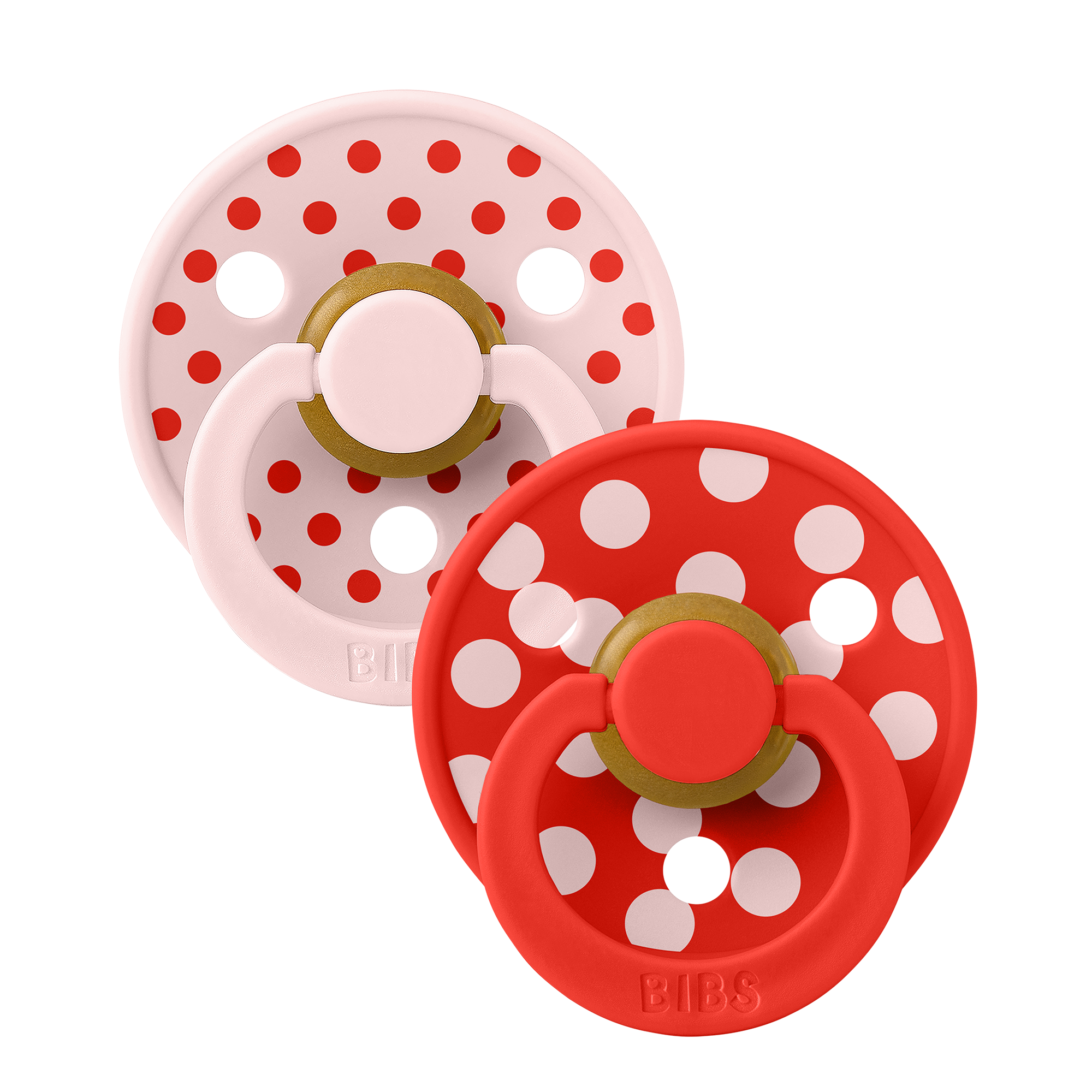 BIBS Pacifier Studio Colour 2 PACK Polka Latex Size 2 Blossom/Candy Apple
