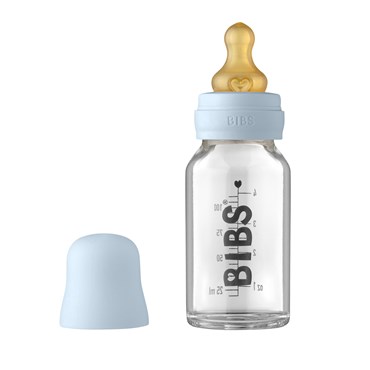 BIBS Baby Glass Bottle Naturgummi Slow Flow Baby Blue