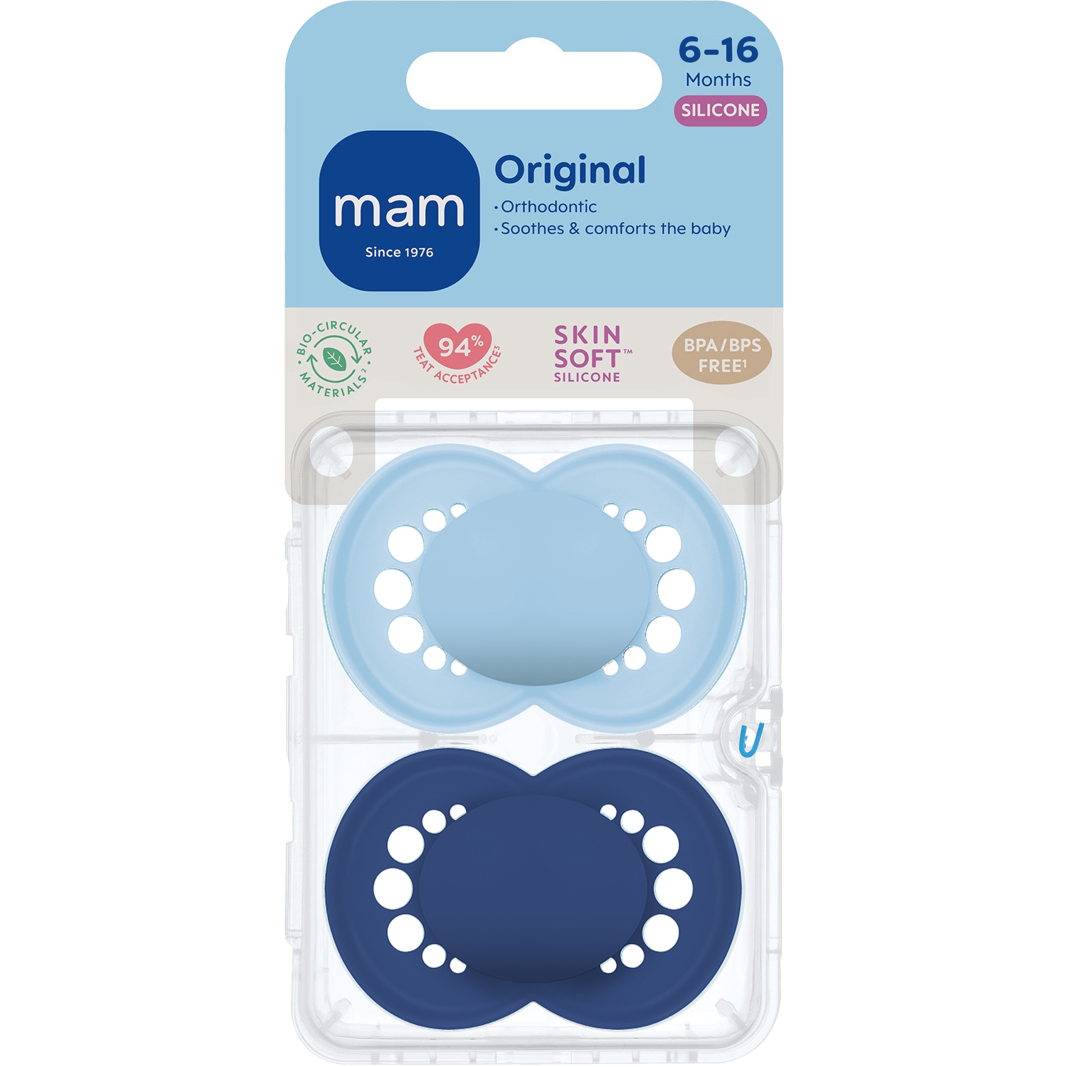 MAM Original Silk 6-16m 2p Box V Blue Unprinted