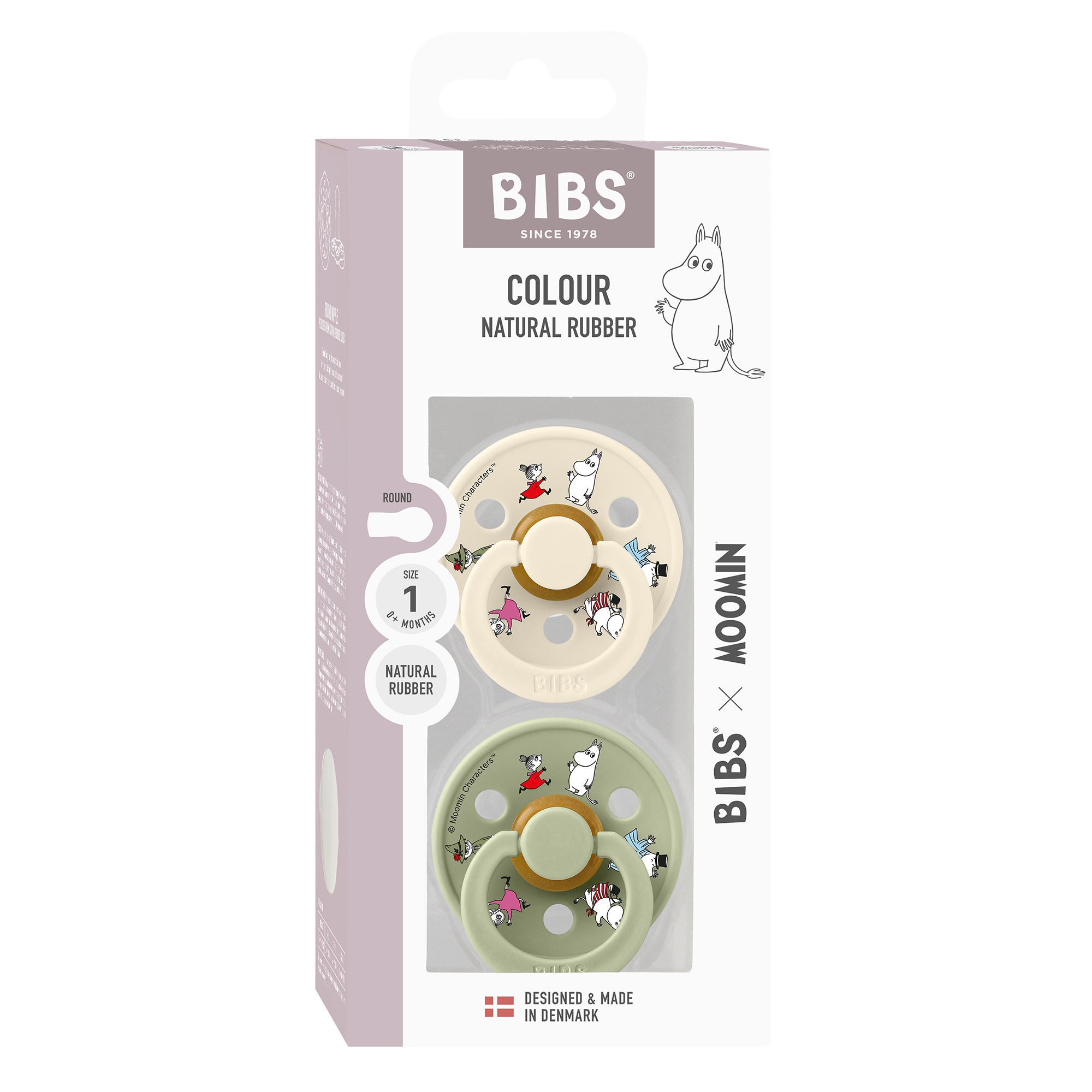 Bibs x Moomin Pacifier Colour 2 pack Friends Latex Size 1 Ivory mix
