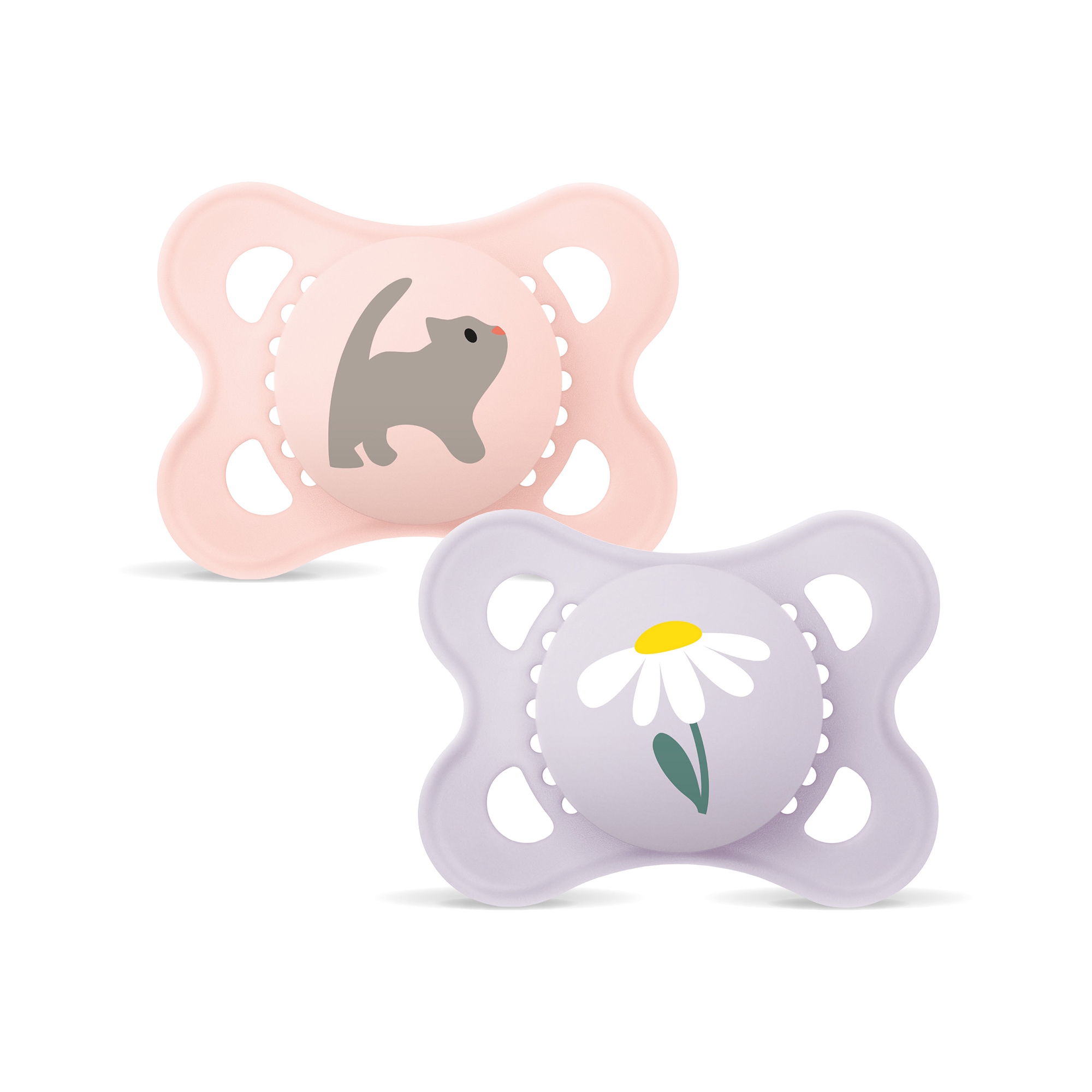 MAM Orig 0-6m Nat Rub 2p Box V Pink