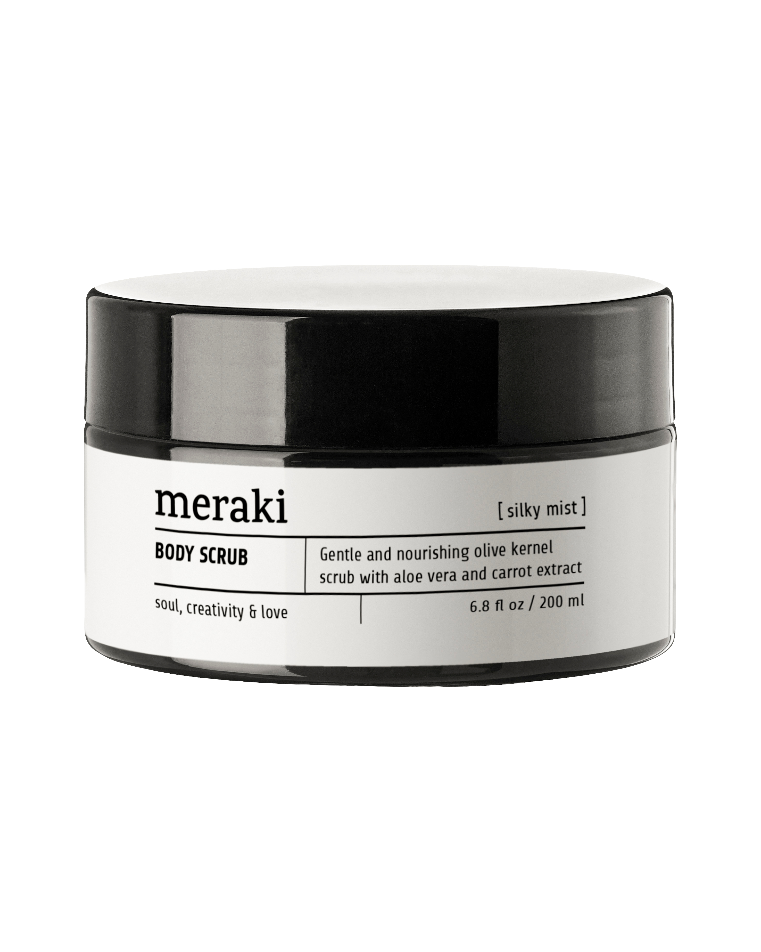 Meraki Olive Body Scrub, Silky Mist