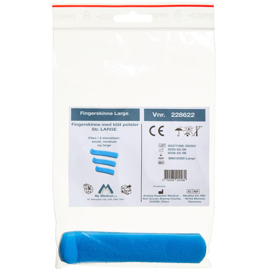 My Medical Fingerskinne med blåt polster - Large