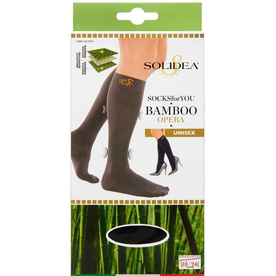 Solidea Bamboo Opera sort unisex knæstrømpe - str. Small