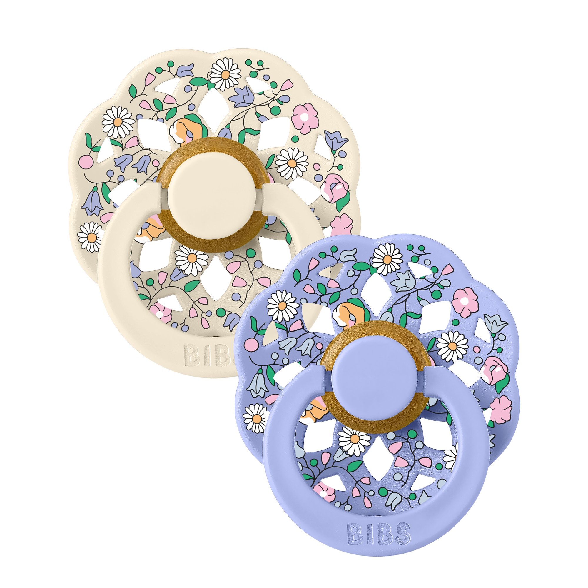 BIBS x Liberty Pacifier Boheme 2 PACK Chloe Meadow Latex Size 2 Ivory Mix