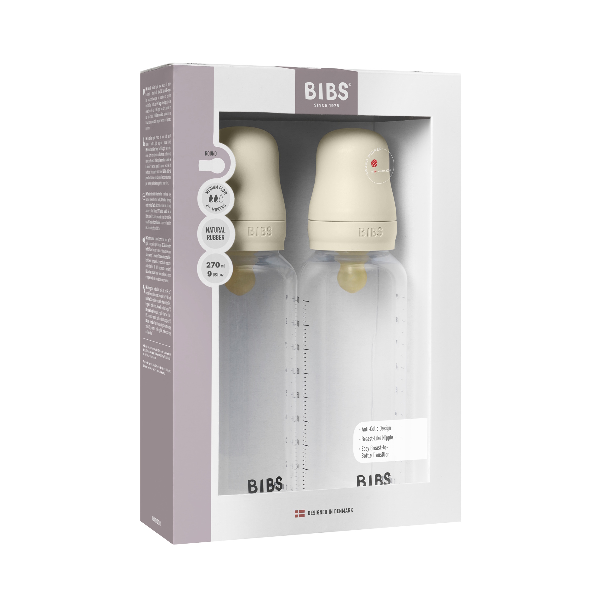 BIBS Baby Plast Bottle Naturgummi Medium Flow Ivory 2-pak