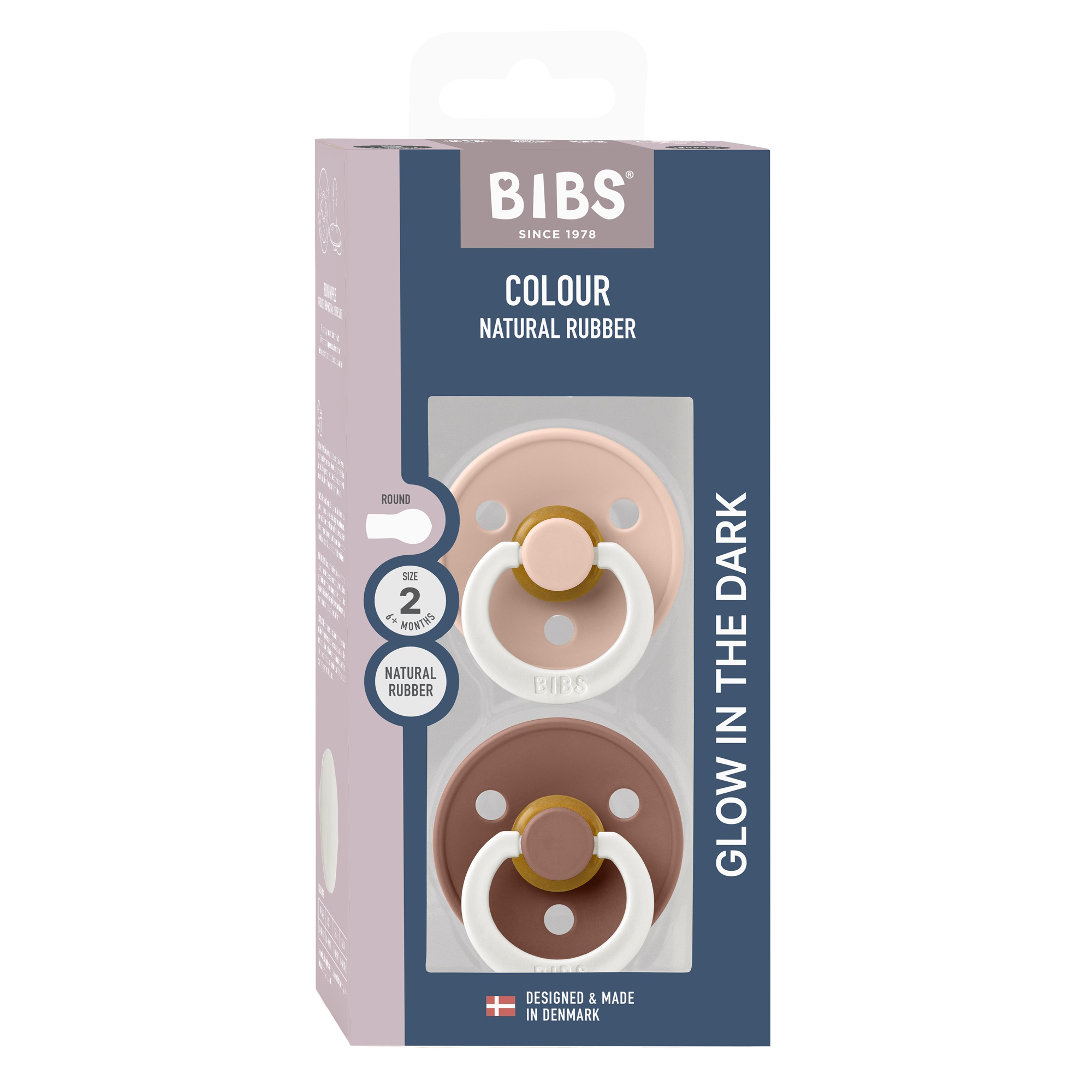 BIBS Pacifier Colour 2-pak Blush Nat/Woodchuck Nat Size 2