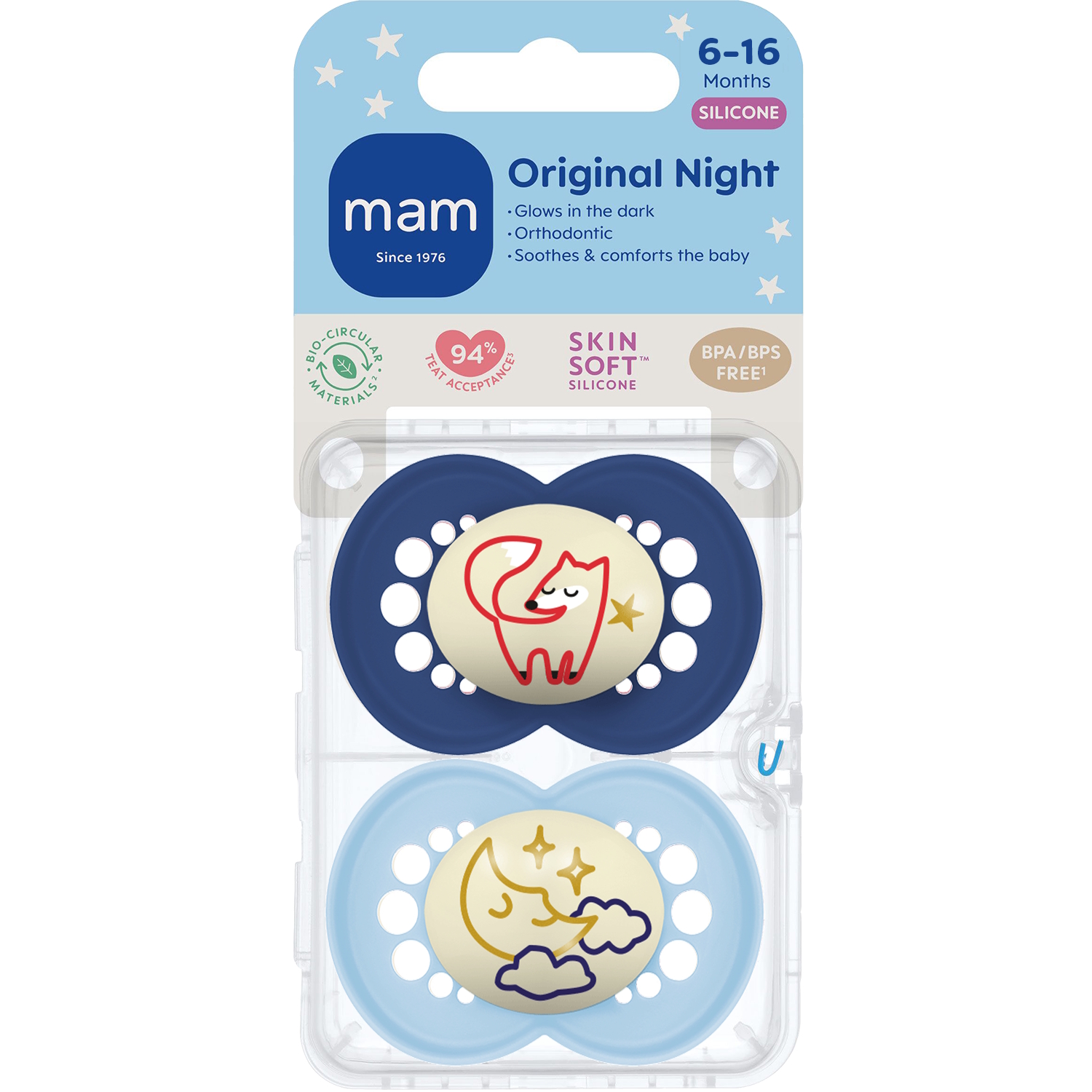 MAM Original Night Silk 6-16m 2p Box V Blue