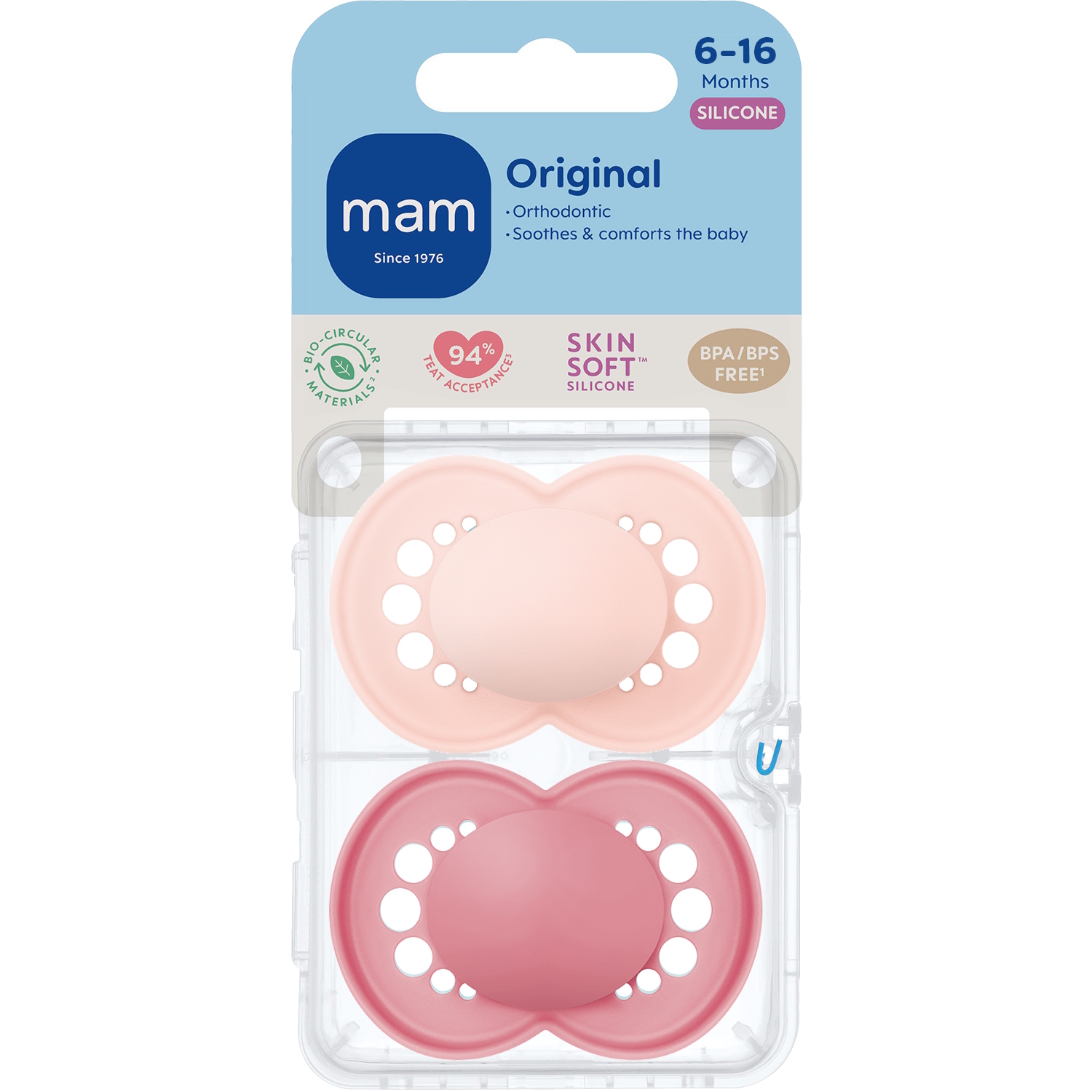 MAM Orig Silk 6-16m 2p Box V Pink Unprint