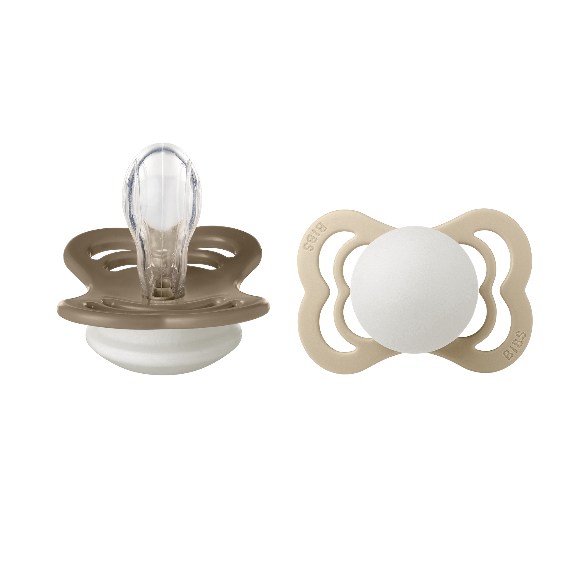 BIBS Pacifier Supreme 2 PACK Silicone Size 1 Vanilla Glow/Dark Oak Glow