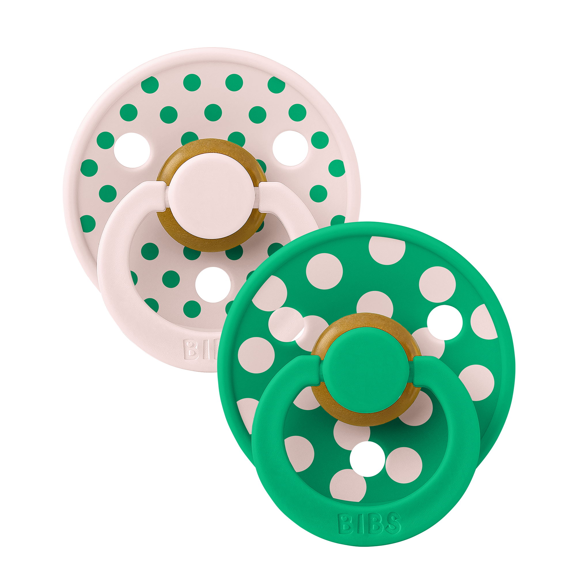 BIBS Pacifier Studio Colour 2 PACK Polka Latex Size 1 Petal/Cactus