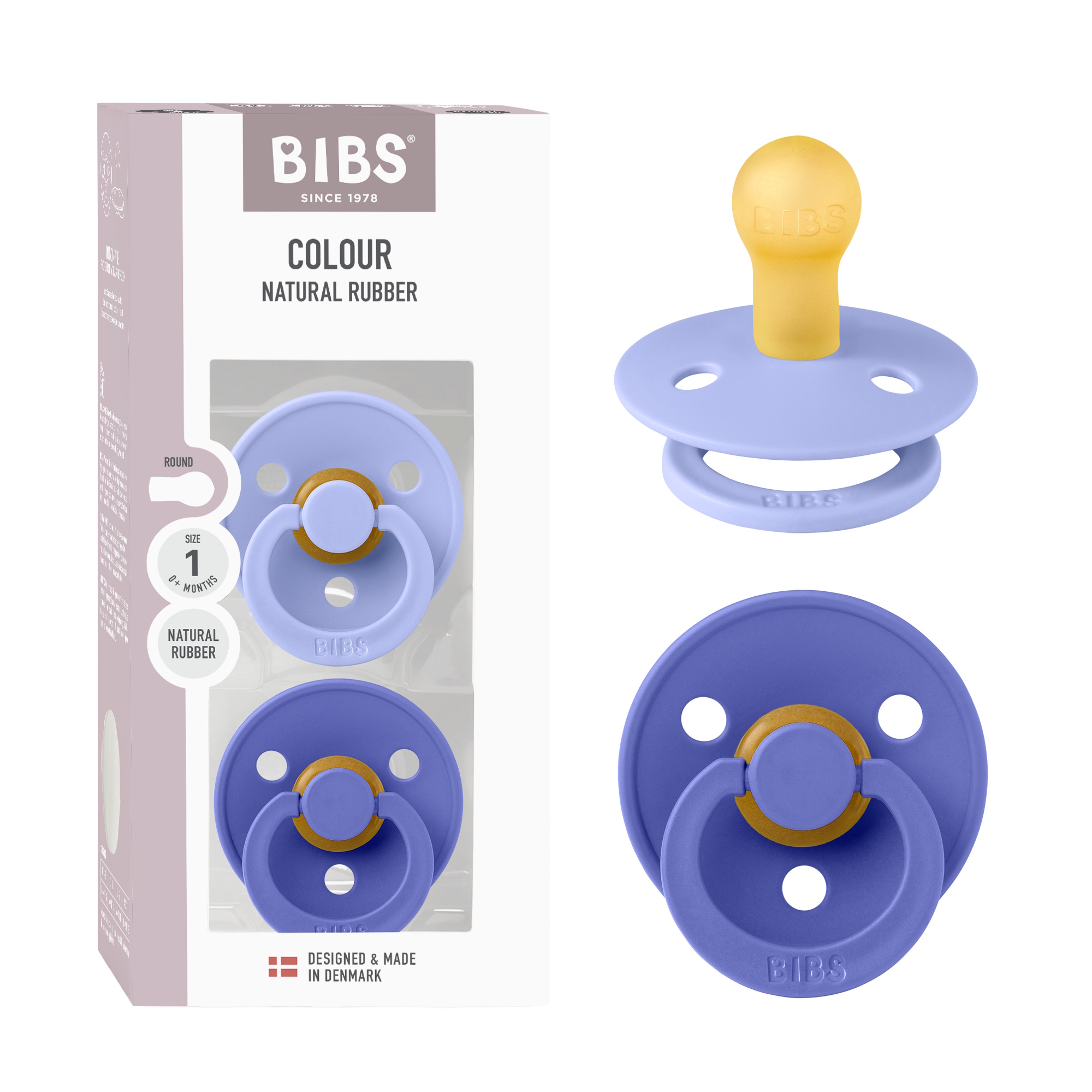 BIBS Pacifier Colour 2 PACK Latex Size 1 Hush/Grape
