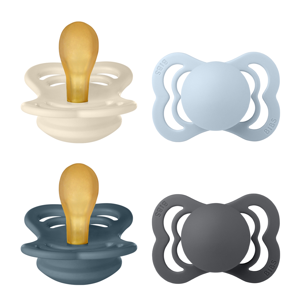 BIBS Pacifier Supreme 4 PACK Latex Size 1 Ivory/Baby Blue/Petrol/Iron