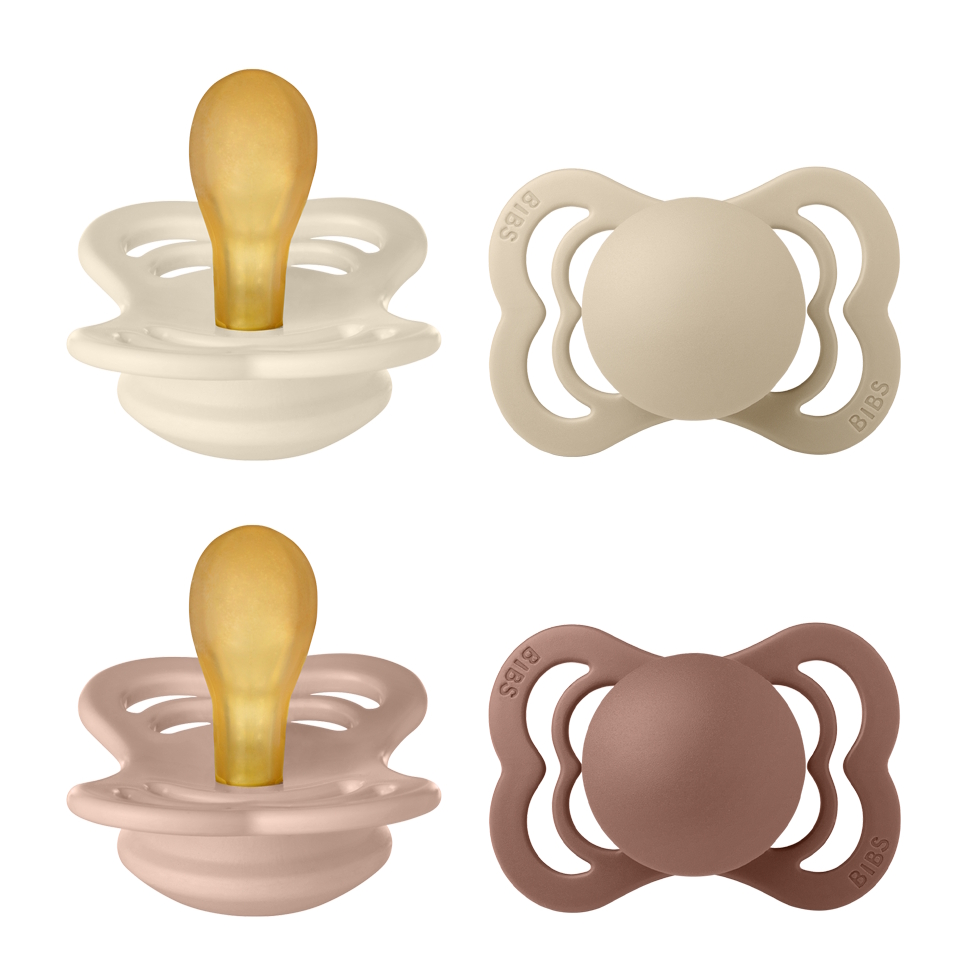 BIBS Pacifier Supreme 4 PACK Latex Size 1 Ivory/Vanilla/Blush/Woodchuck