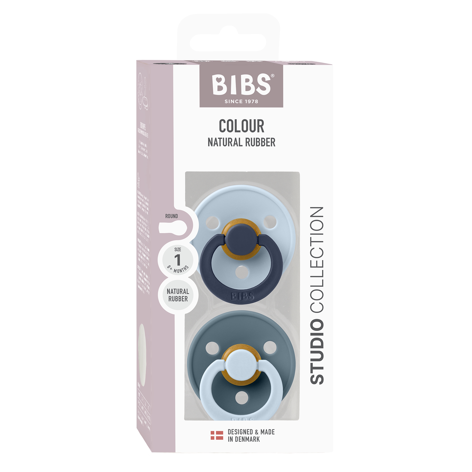 BIBS Pacifier Studio Colour 2 PACK Fusion Latex Size 1 Baby Blue Petrol mix
