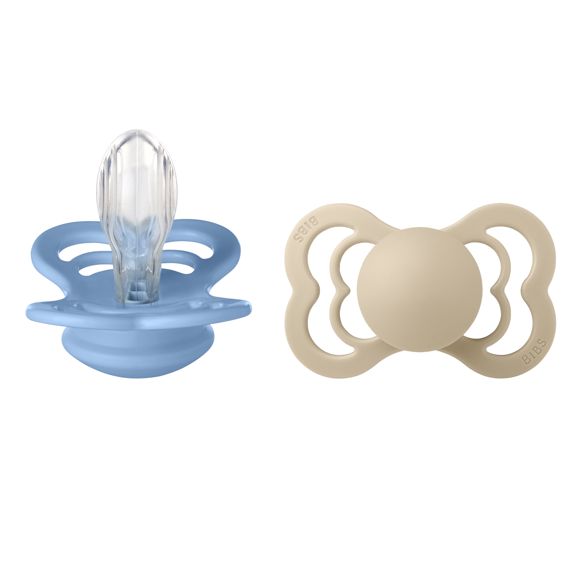 BIBS Pacifier Supreme 2 PACK Silicone Size 2 Vanilla/Sky Blue