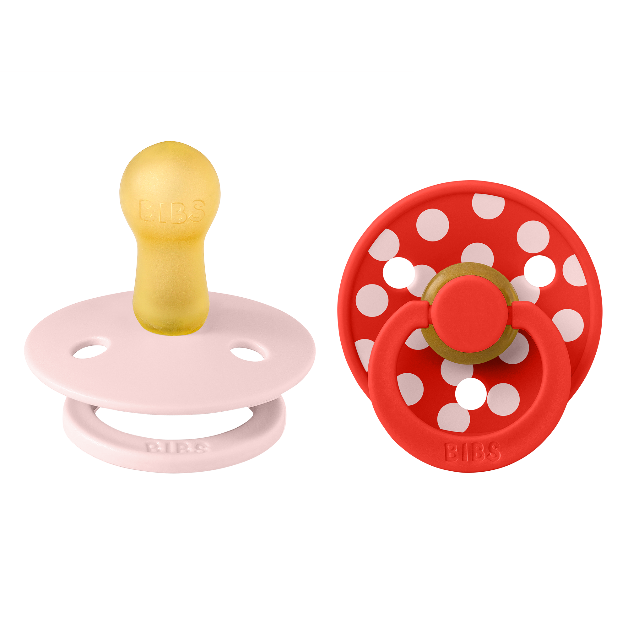 BIBS Pacifier Studio Colour 2 PACK Polka Latex Size 2 Blossom/Candy Apple