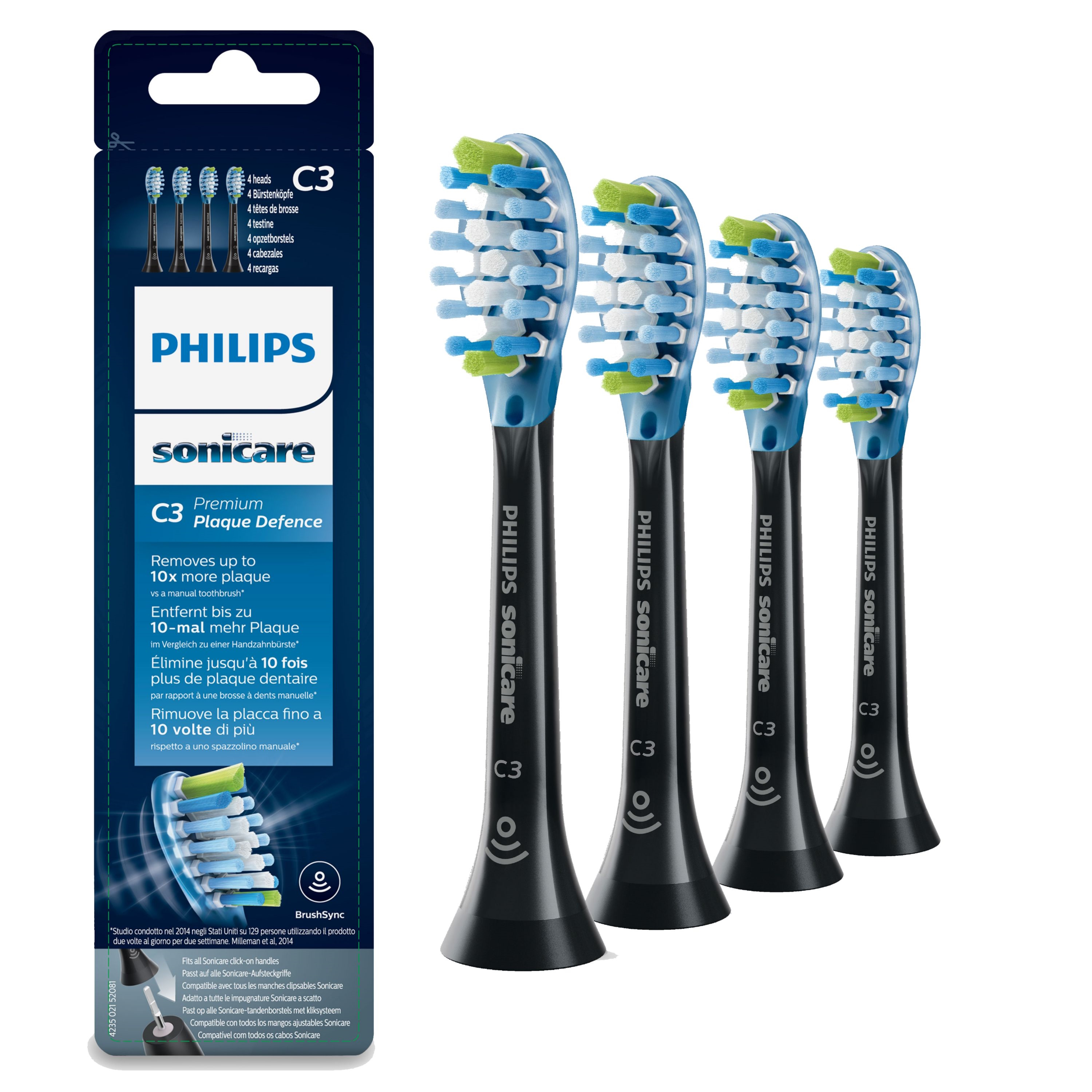 Philips Sonicare 4x Soniske tandbørstehoveder - Sort C3 Premium Plaque Defence