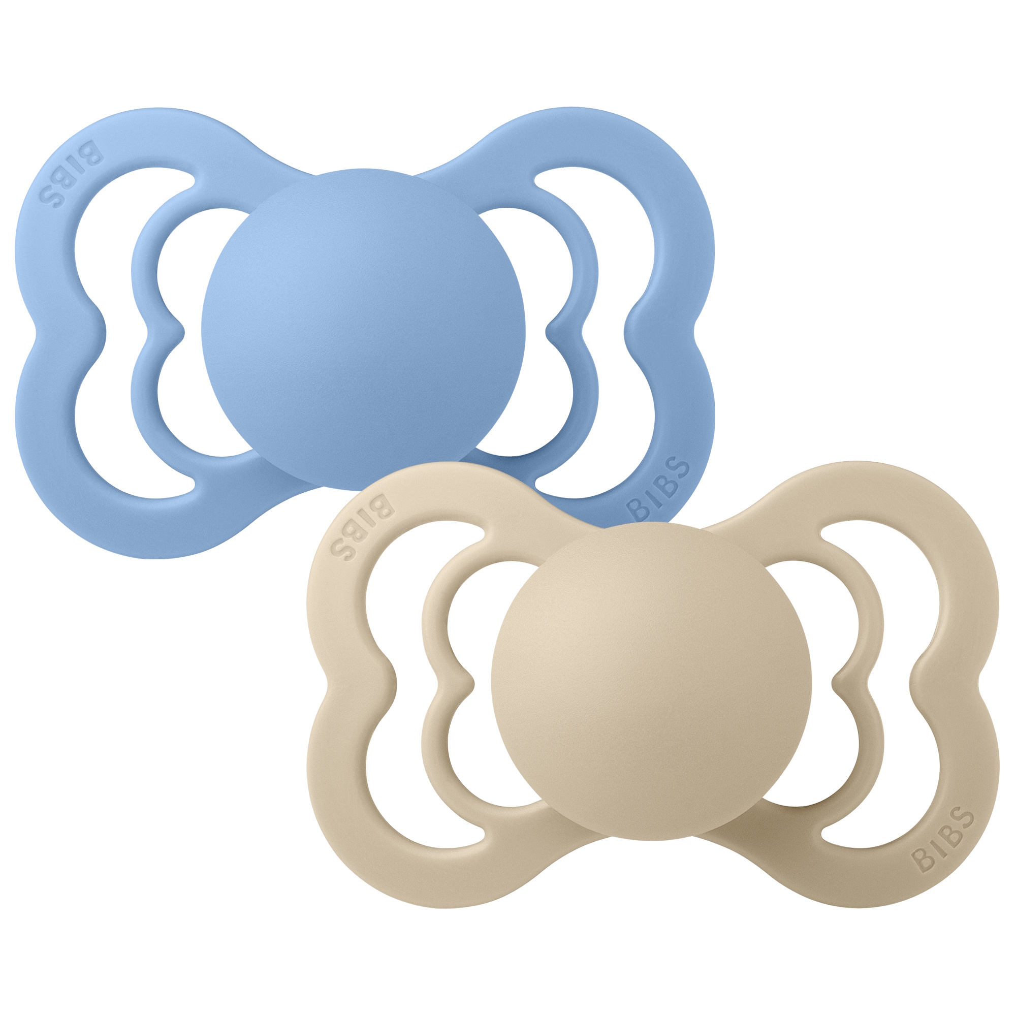 BIBS Pacifier Supreme 2 PACK Silicone Size 2 Vanilla/Sky Blue