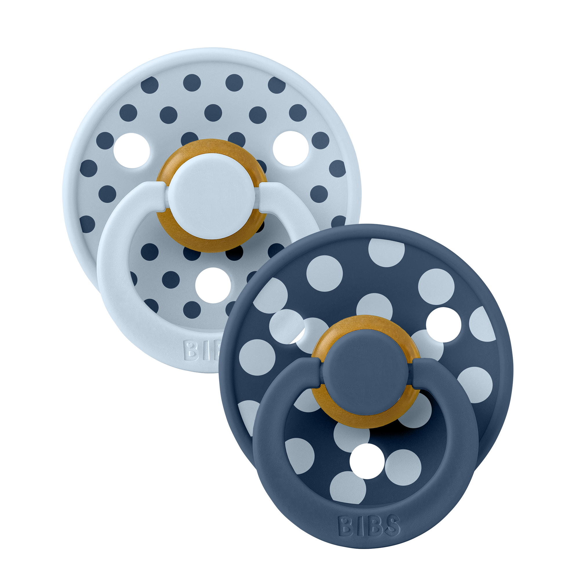 BIBS Pacifier Studio Colour 2 PACK Polka Latex Size 2 Baby Blue/Steel Blue
