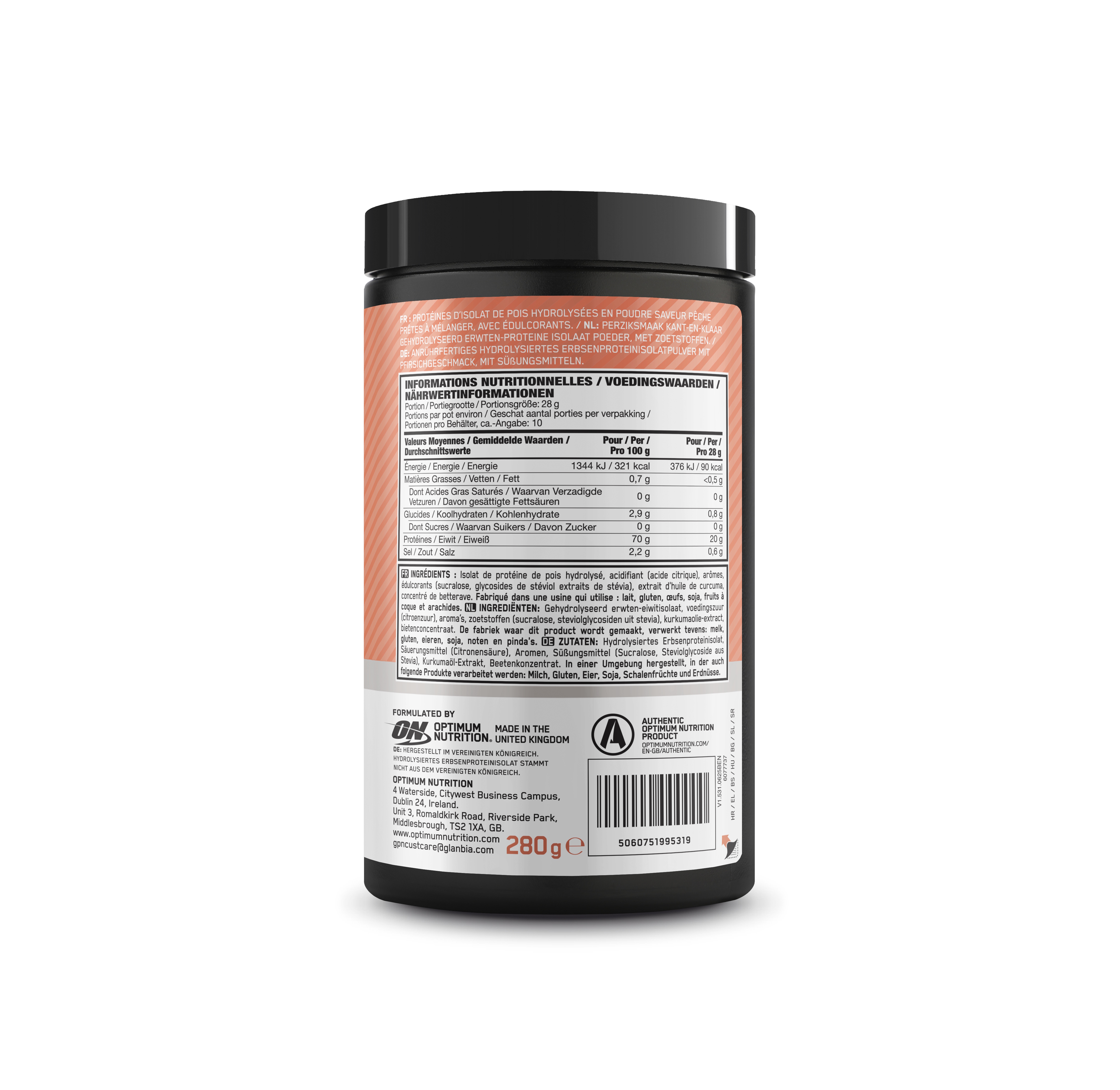 Optimum Nutrition Clear Protein 100% Plant Protein Isolate- Juicy Peach
