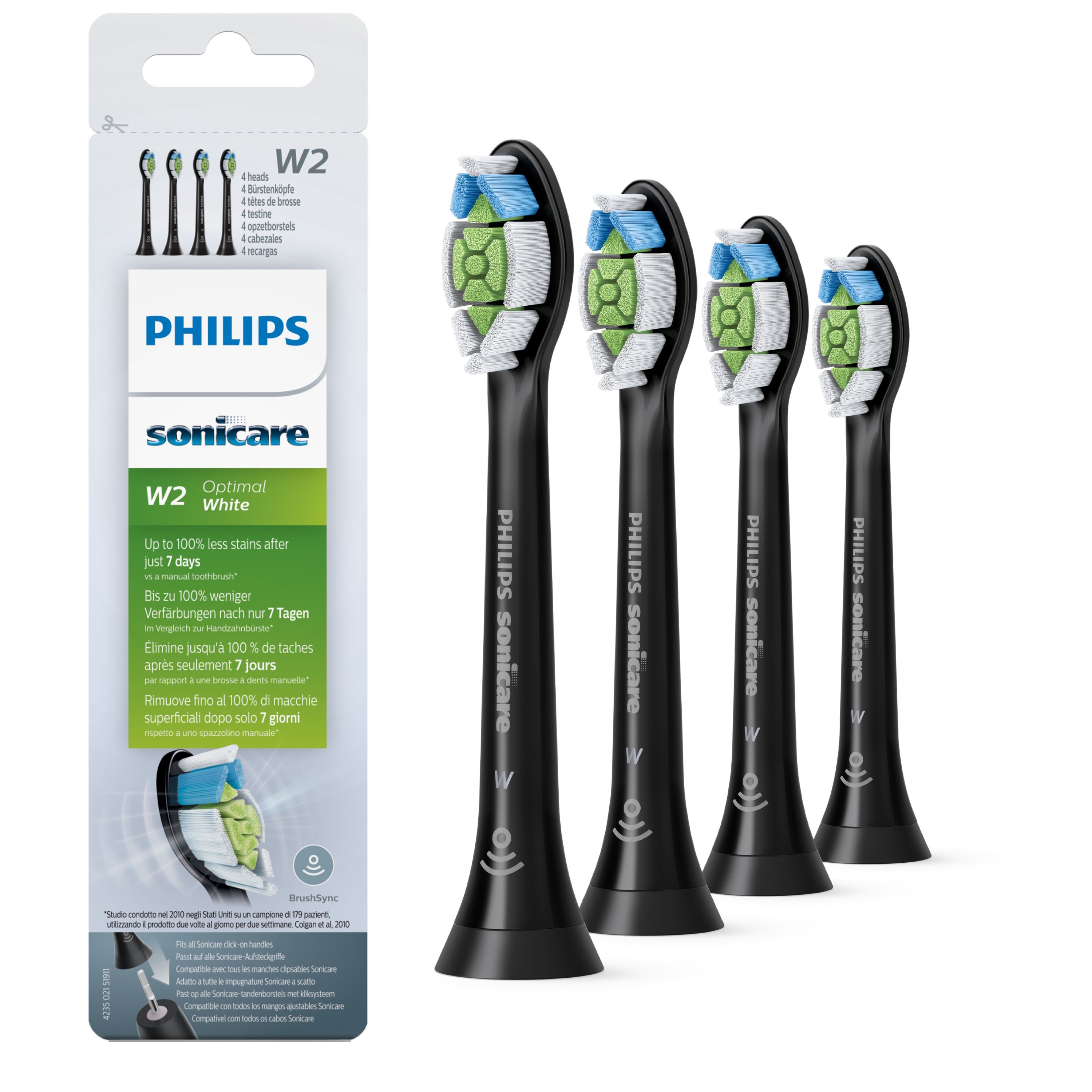 Philips Sonicare 4 x W2 Optimal White Soniske Tandbørstehoveder - Sort