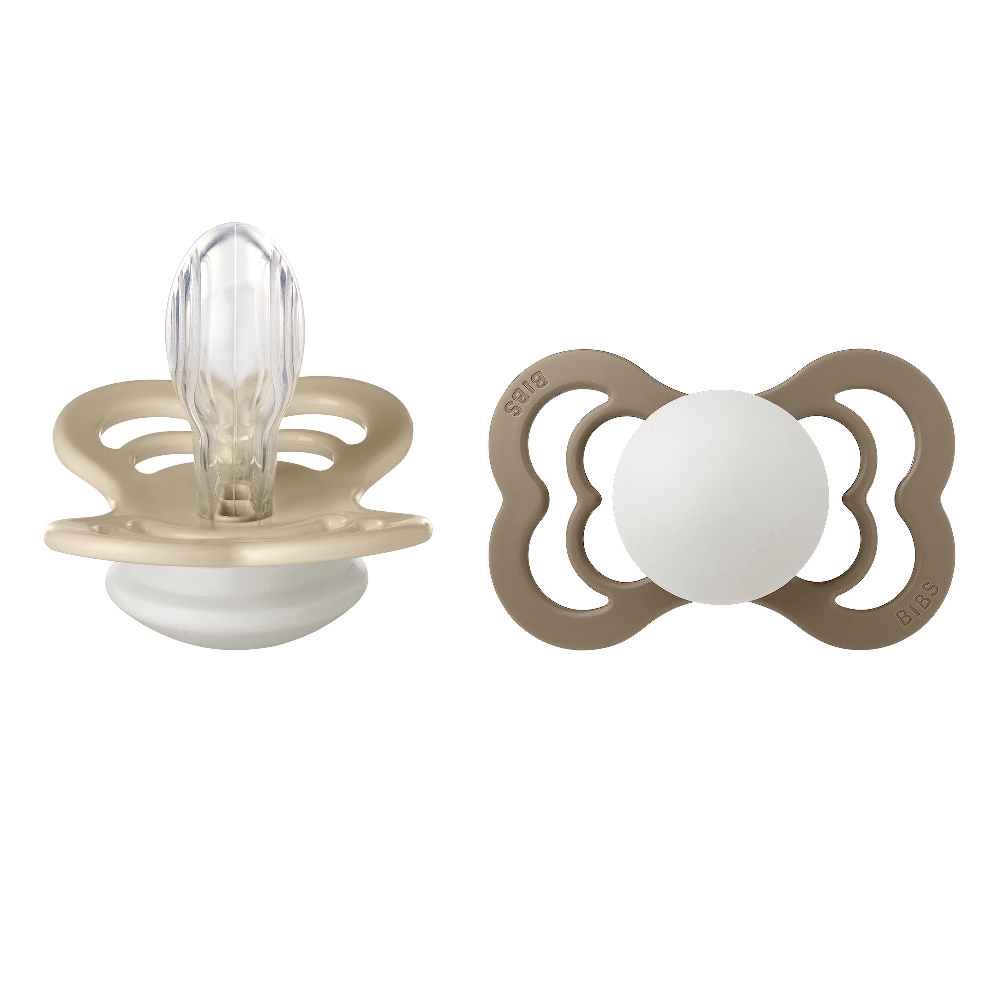 BIBS Pacifier Supreme 2 PACK Silicone Size 2 Vanilla Glow/Dark Oak Glow