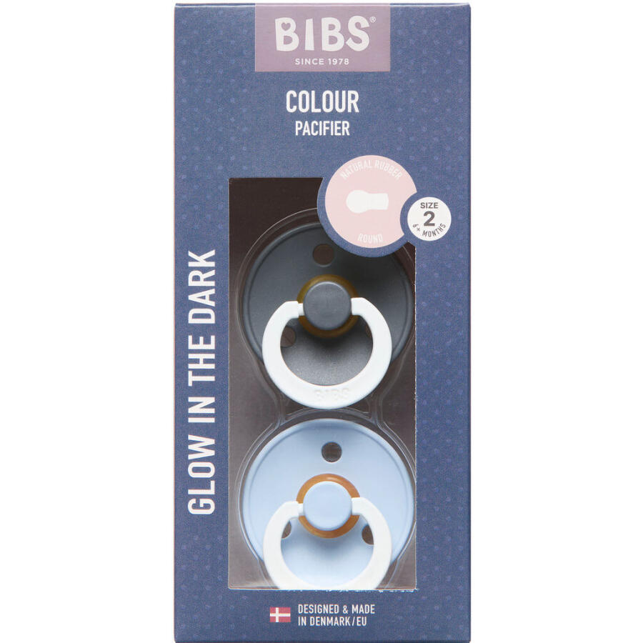 BIBS Colour Glow Sut Latex Str. 2, Iron Glow/Baby Blue Glow, Rund
