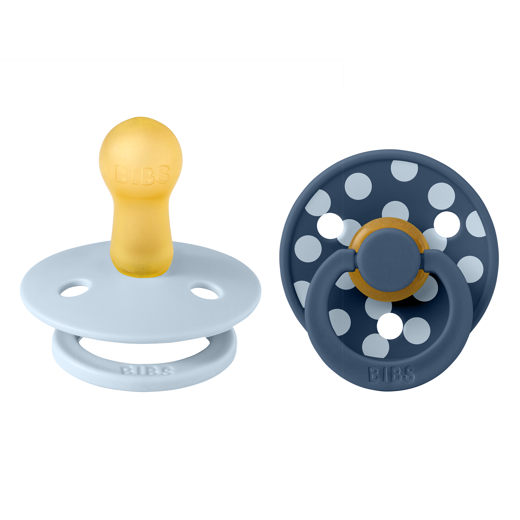 BIBS Pacifier Studio Colour 2 PACK Polka Latex Size 2 Baby Blue/Steel Blue