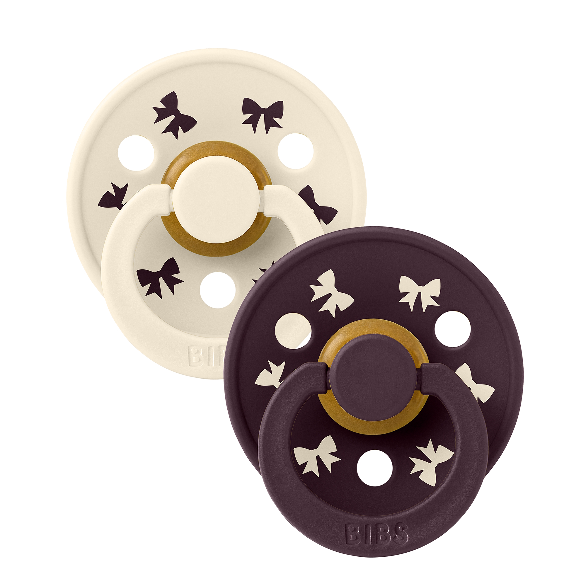 BIBS Pacifier Colour Holiday Bow 2 PACK Latex Size 1 Ivory/Plum