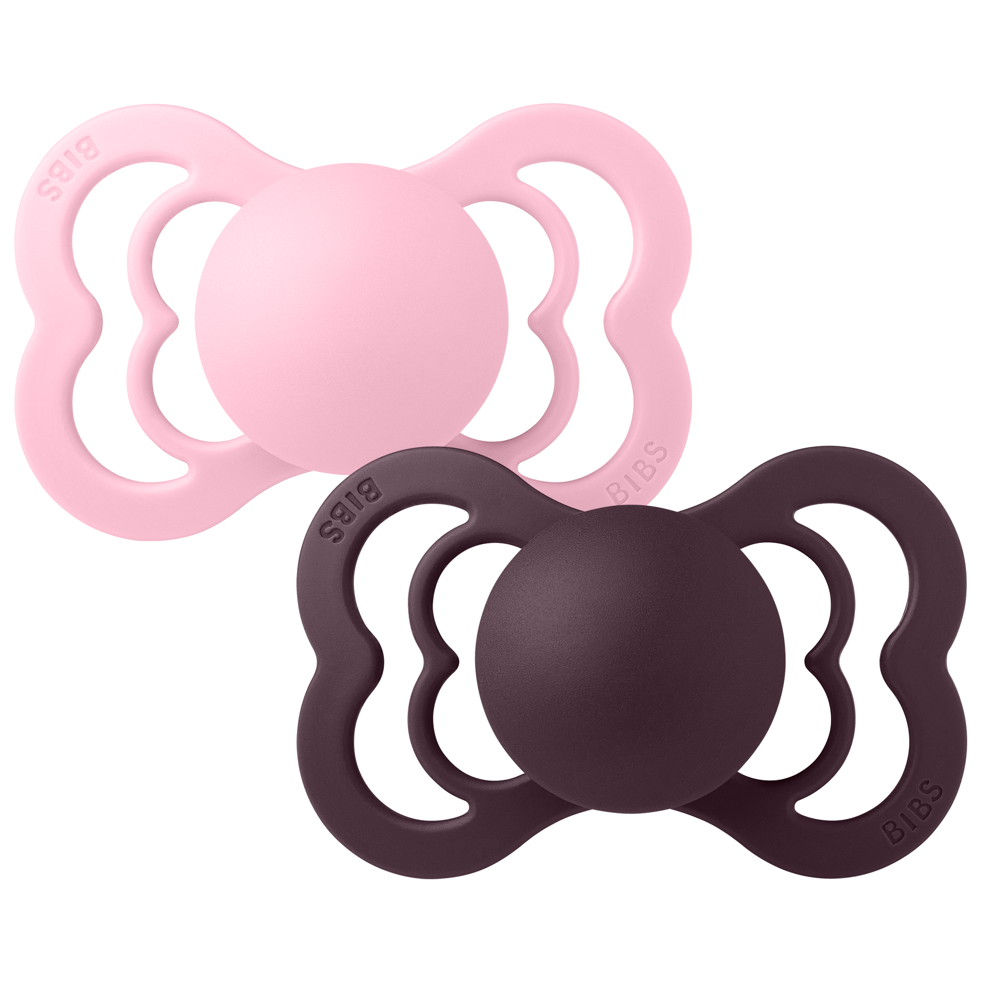 BIBS Pacifier Supreme 2 PACK Silicone Size 2 Baby Pink/Plum