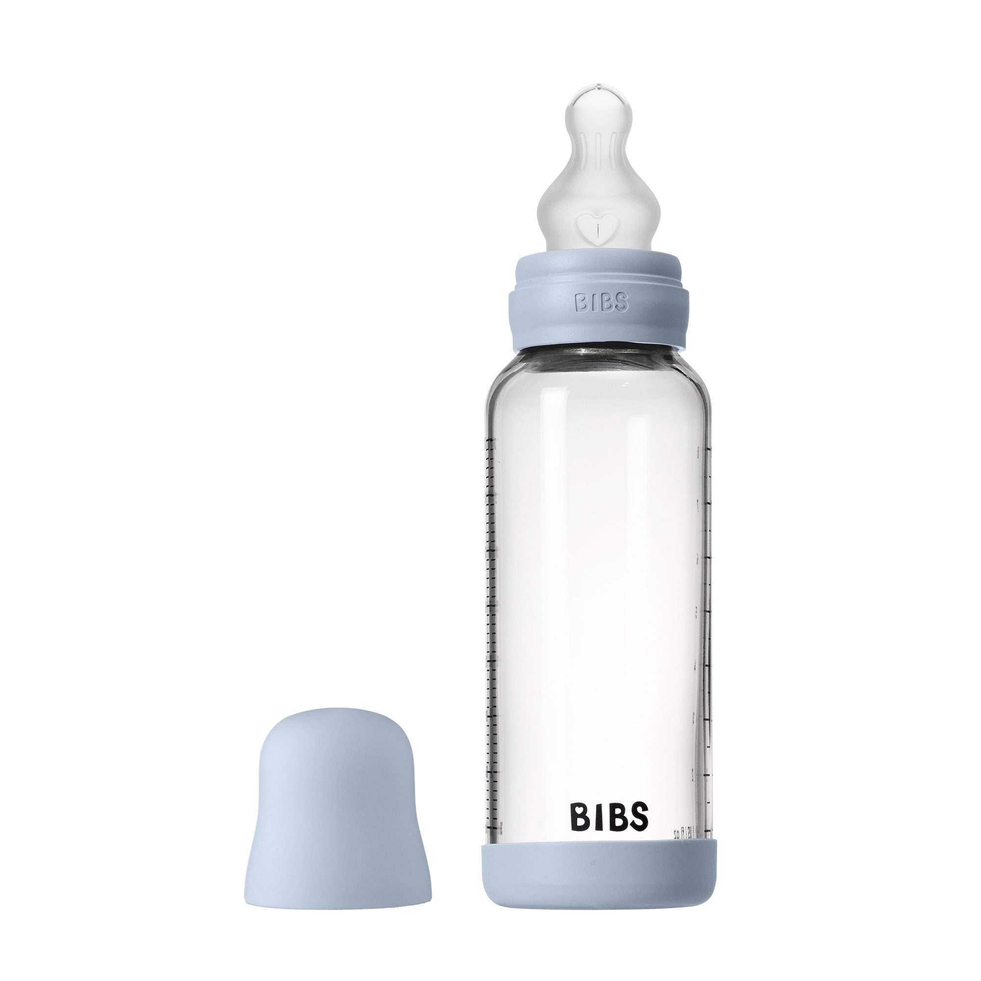 BIBS Baby Glass Bottle Silikone Medium Flow Baby Blue