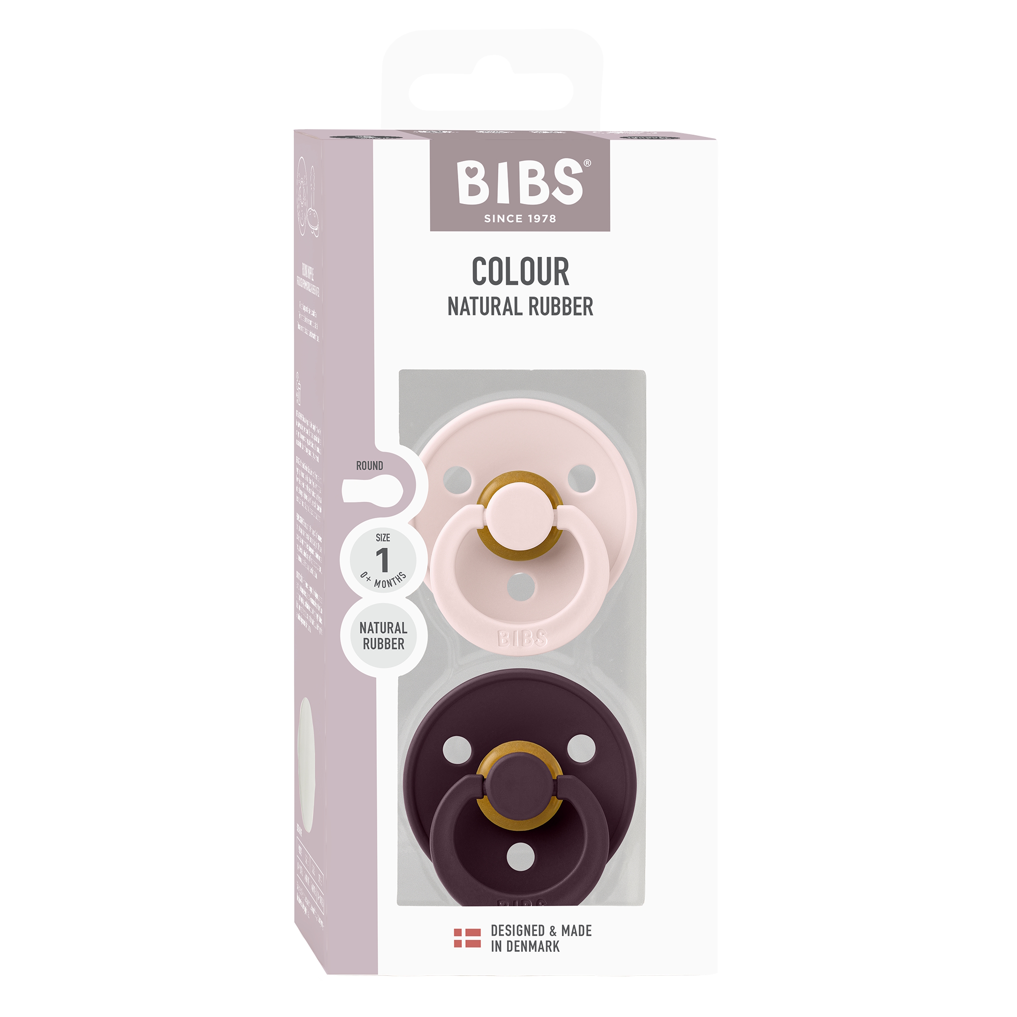 BIBS Pacifier Colour 2 PACK Latex Size 1 Petal/Plum