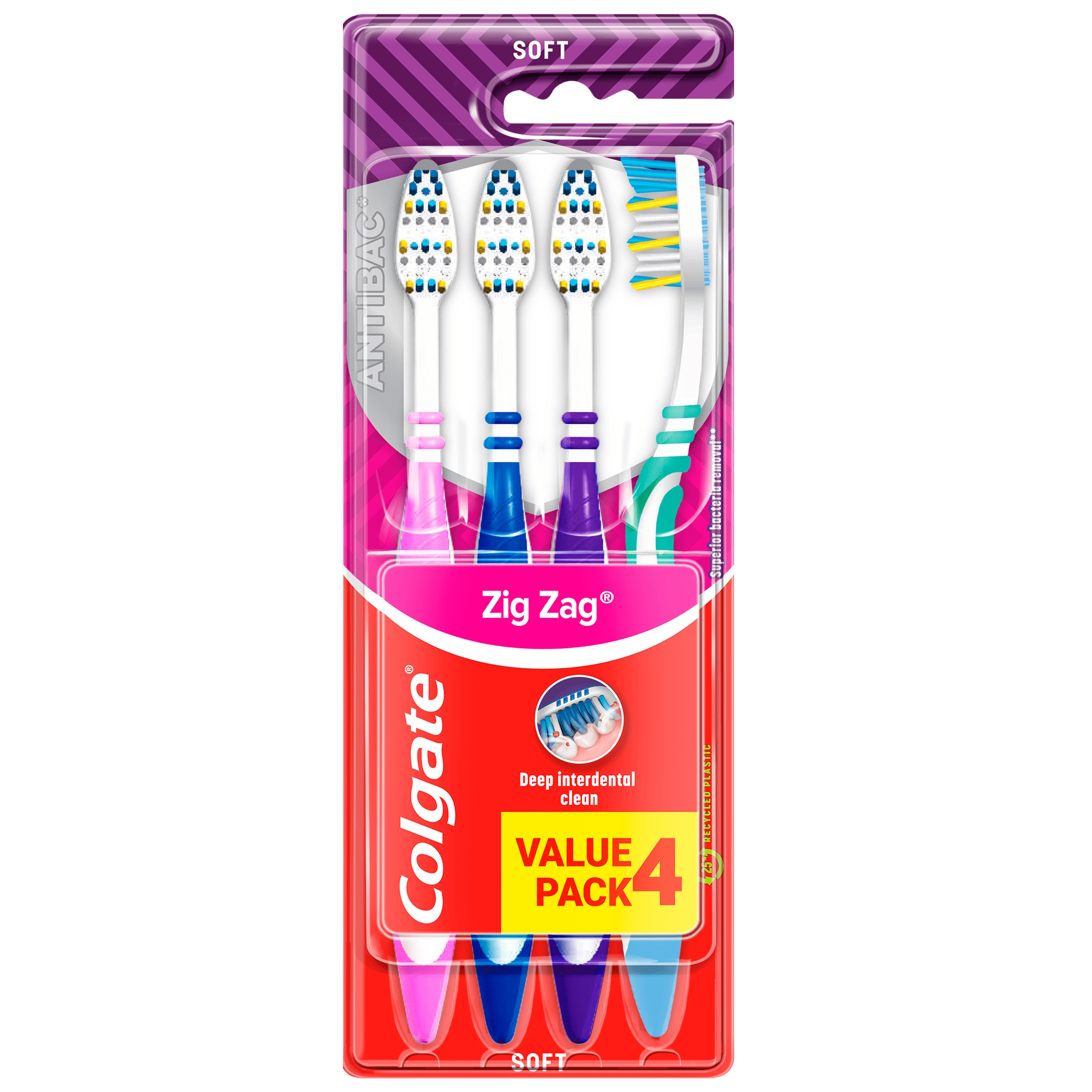 Colgate Zig-Zag Antibac Soft Tandbørste 4-pak